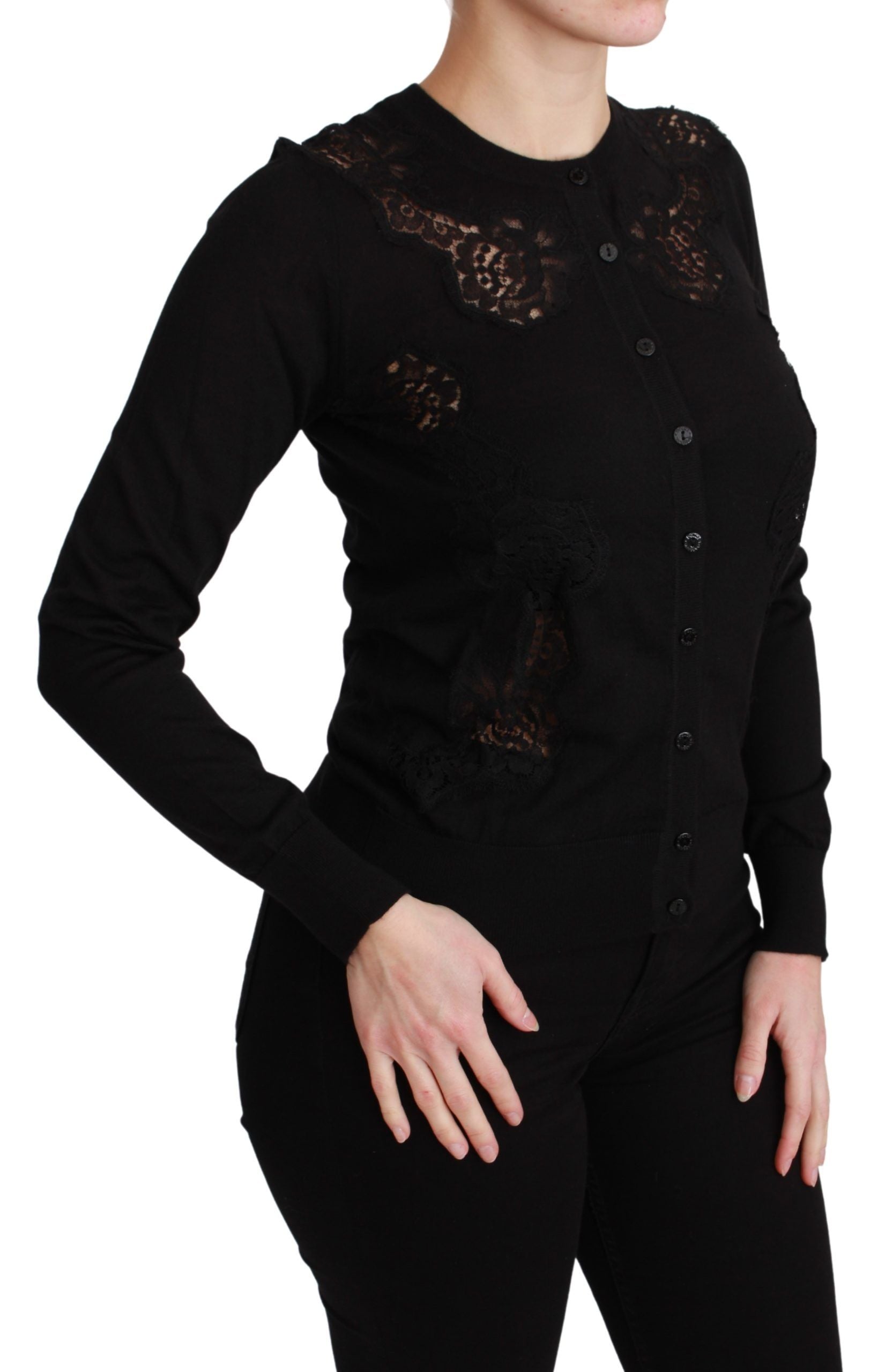 Elegant Cashmere Silk Blend Lace Cardigan - ventzia