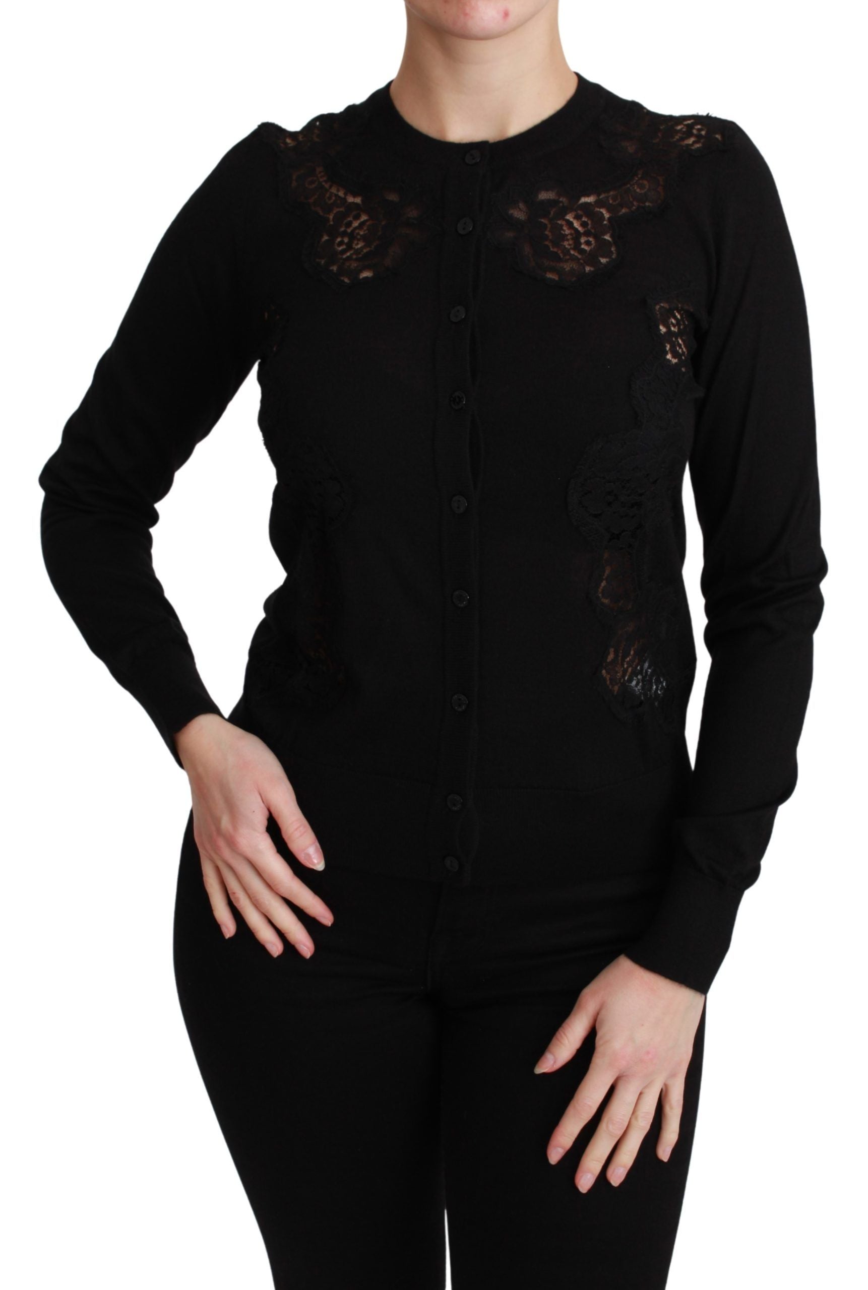 Elegant Cashmere Silk Blend Lace Cardigan - ventzia