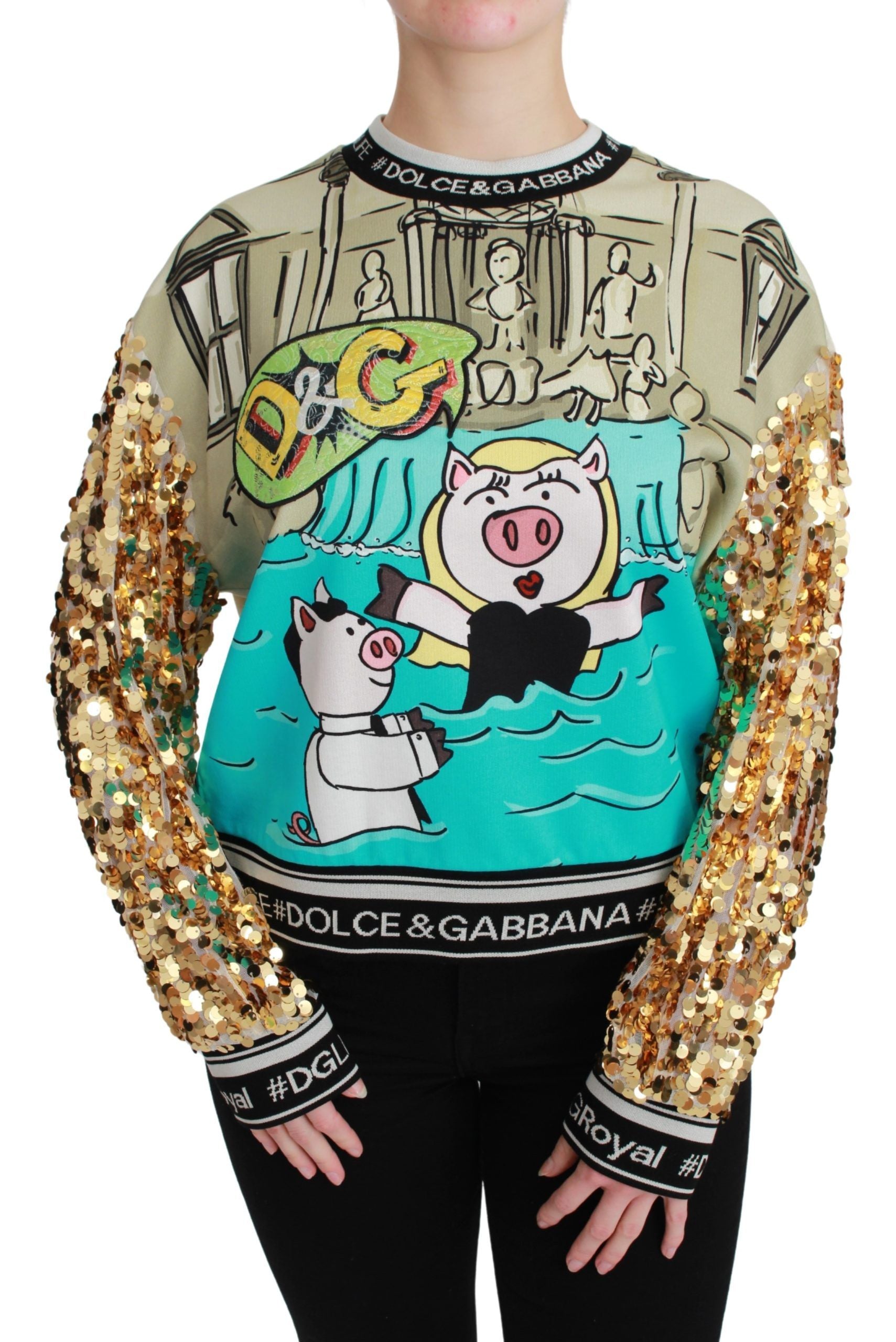 Chic Multicolor Motive Sequined Sweater - ventzia