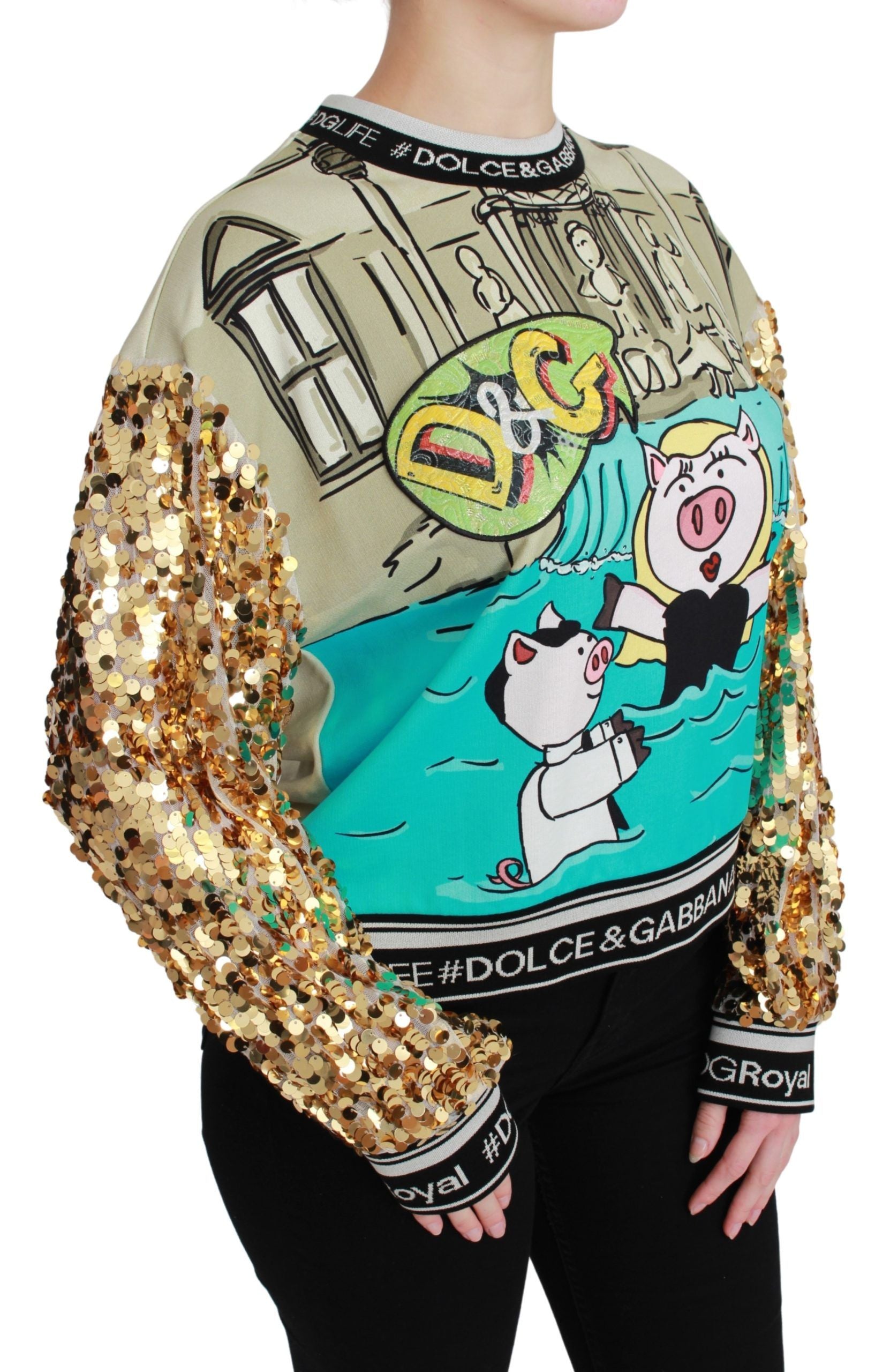 Chic Multicolor Motive Sequined Sweater - ventzia