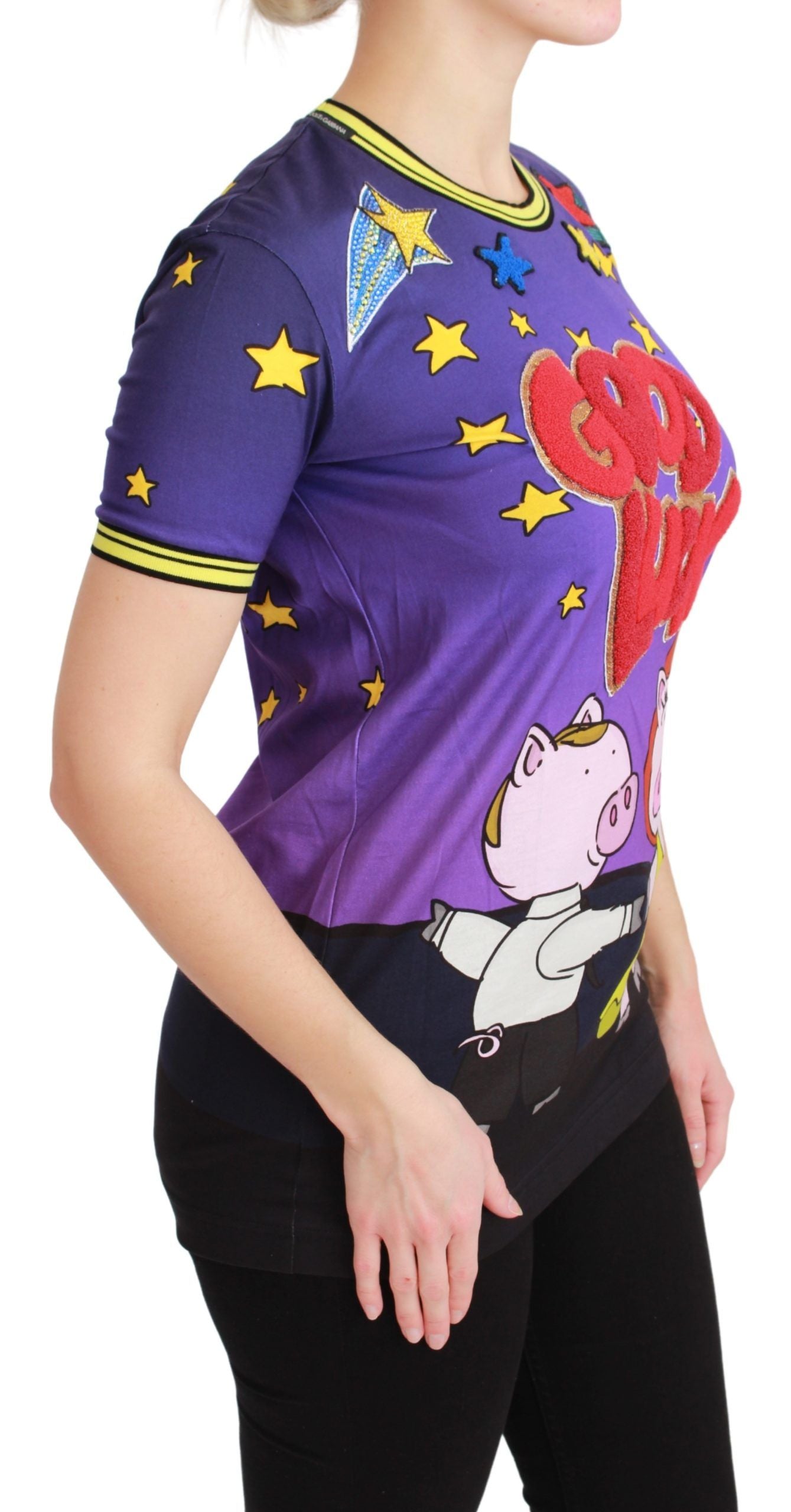 Elegant Crewneck Motive Tee in Purple - ventzia