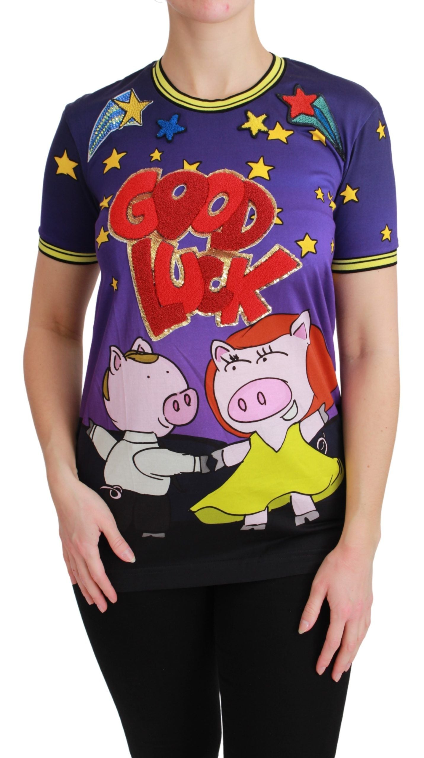 Elegant Crewneck Motive Tee in Purple - ventzia
