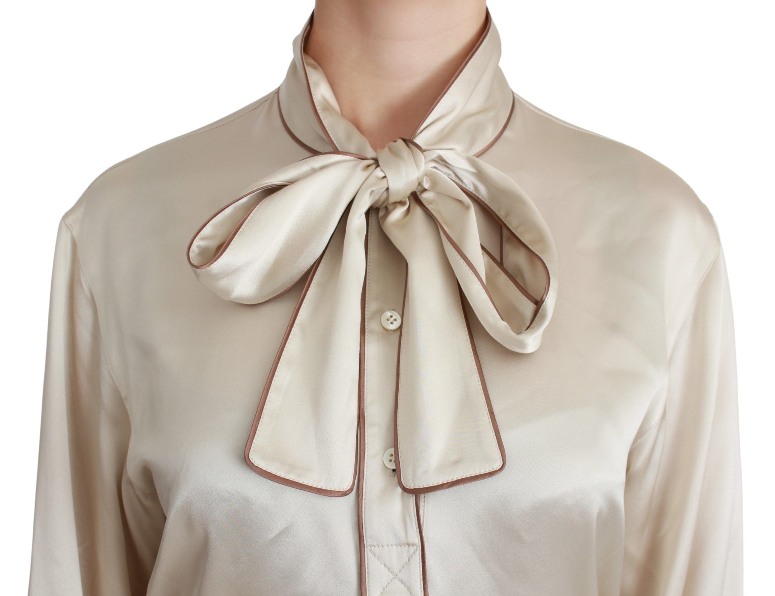 Elegant Beige Silk Satin Blouse with QUEEN Embroidery - ventzia