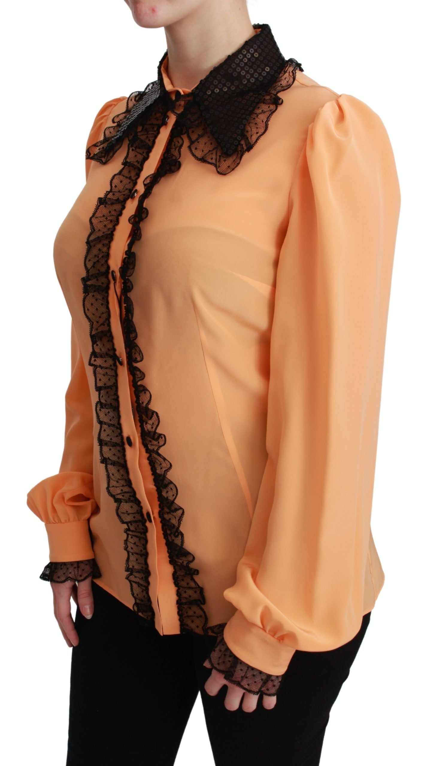 Silk Blend Yellow Blouse with Sequined Collar - ventzia