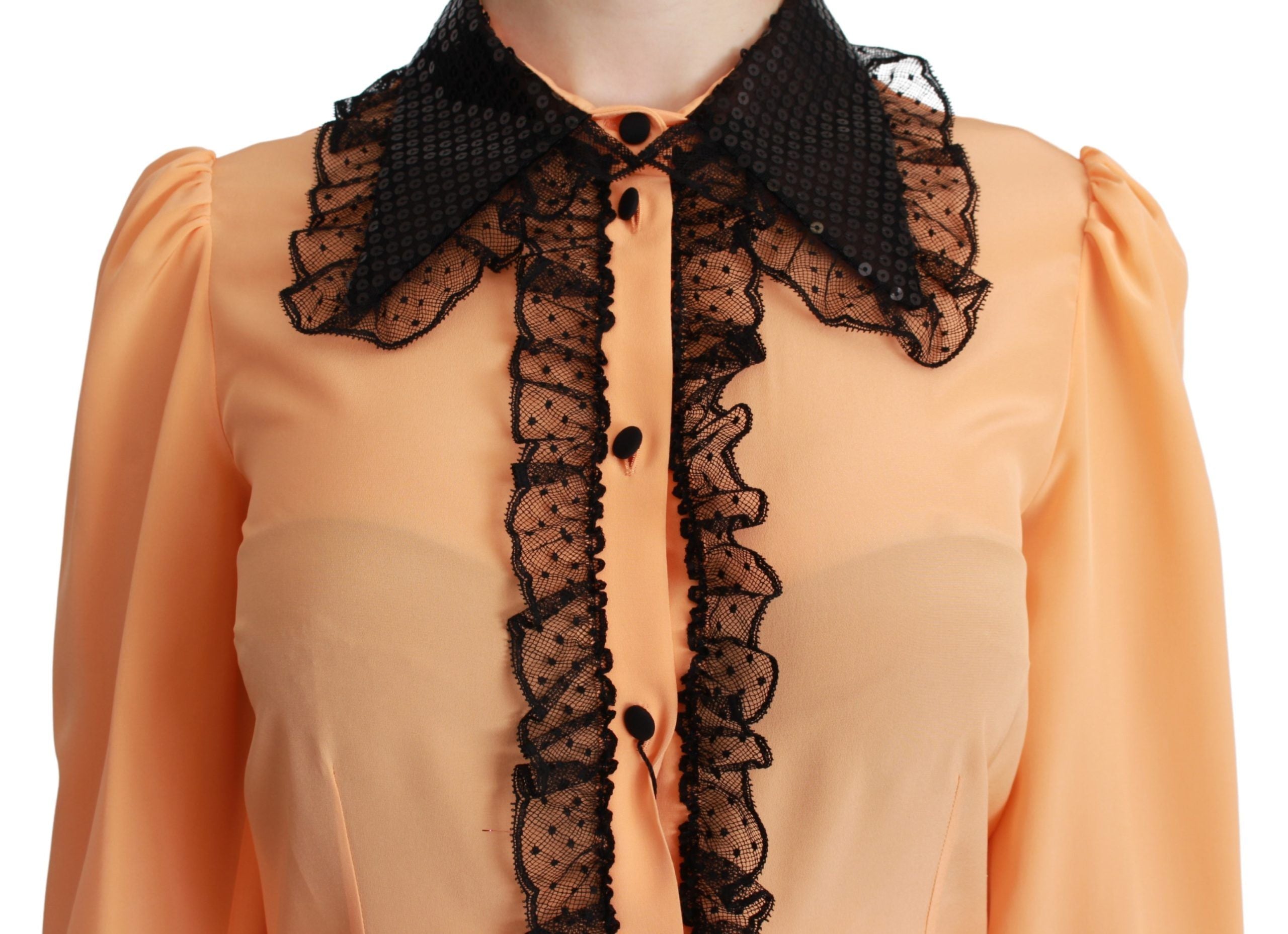 Silk Blend Yellow Blouse with Sequined Collar - ventzia