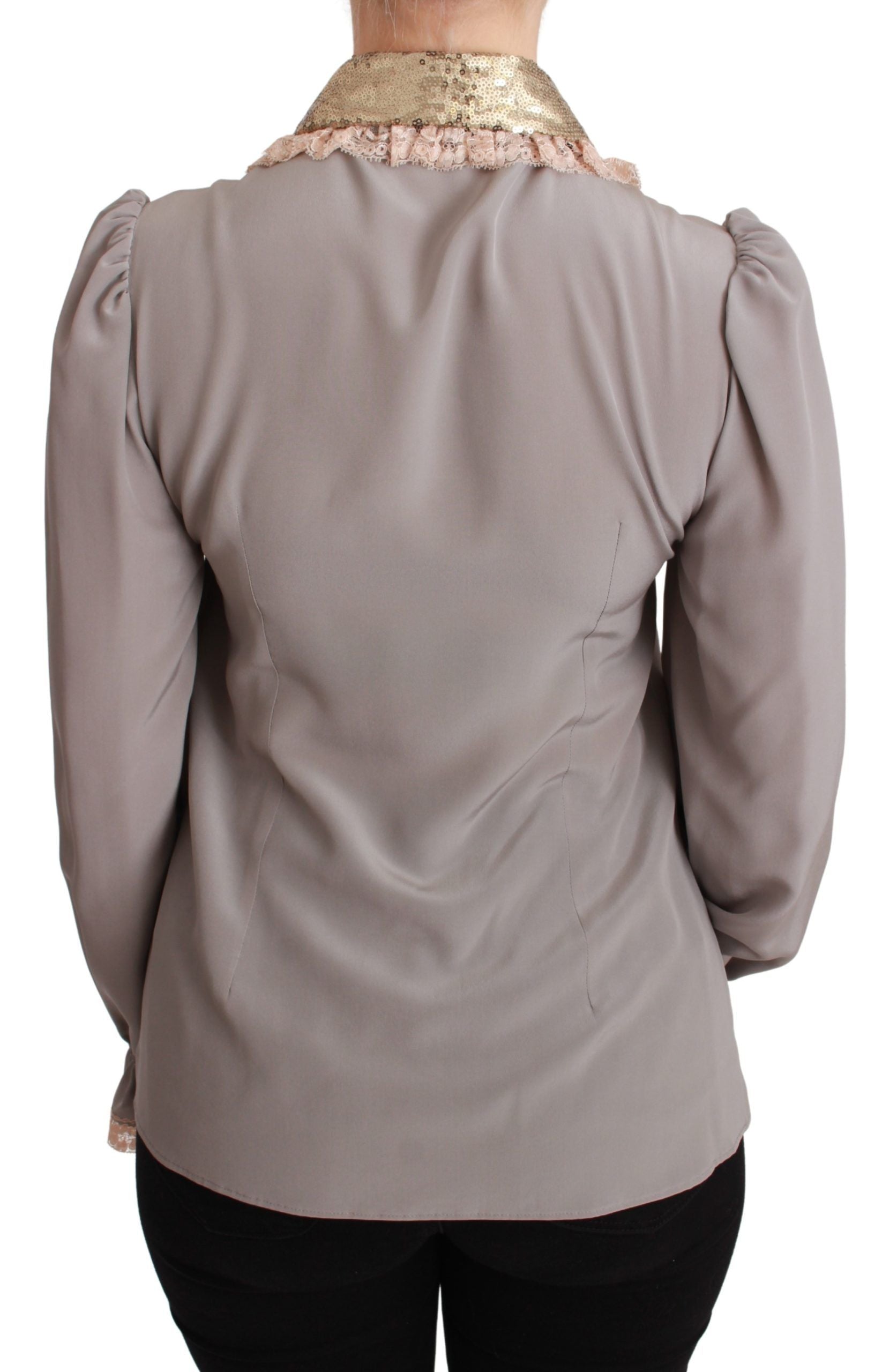 Elegant Silk Blend Sequin Collar Shirt - ventzia