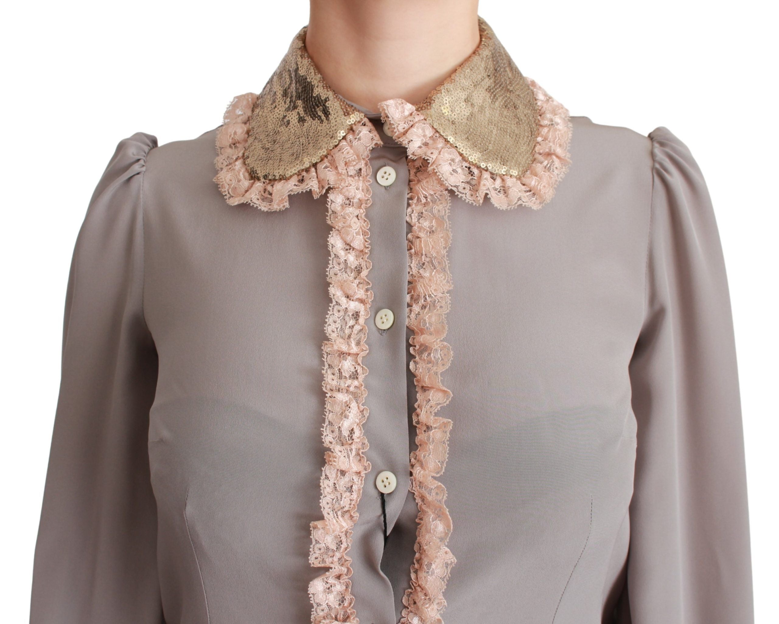 Elegant Silk Blend Sequin Collar Shirt - ventzia