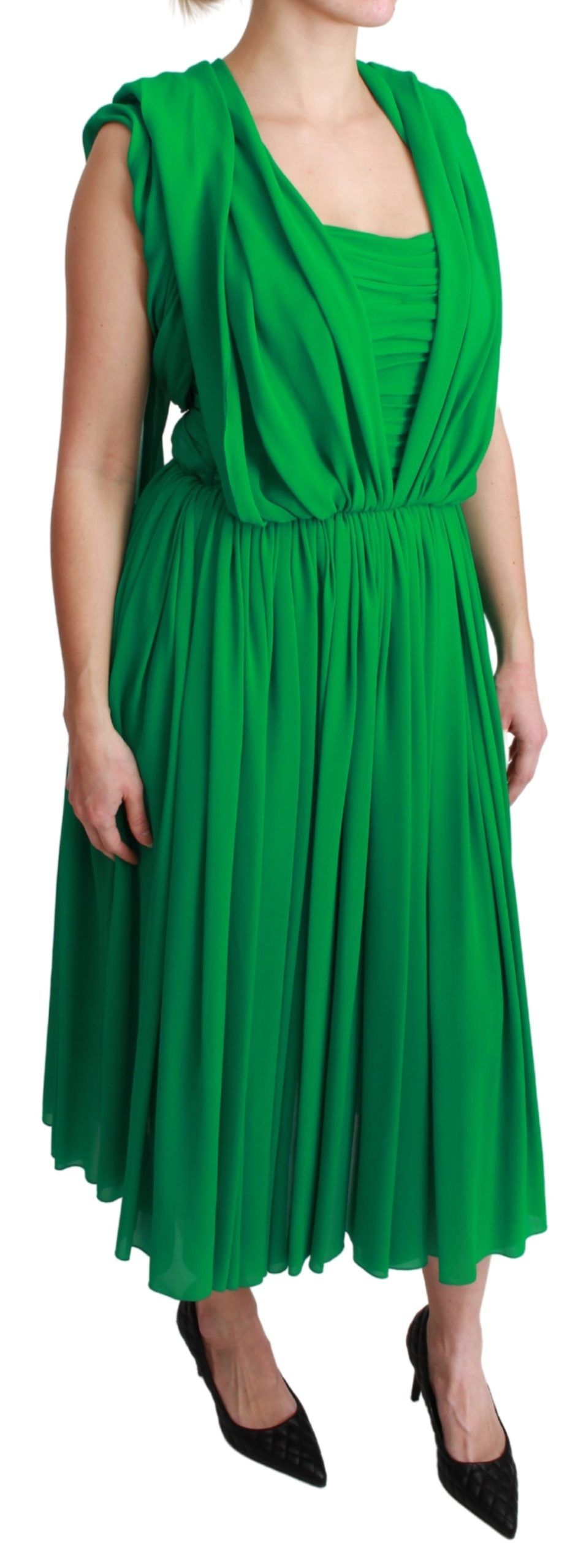 Elegant Sleeveless Pleated Silk Maxi Dress - ventzia