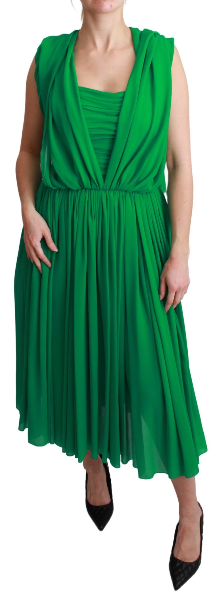 Elegant Sleeveless Pleated Silk Maxi Dress - ventzia