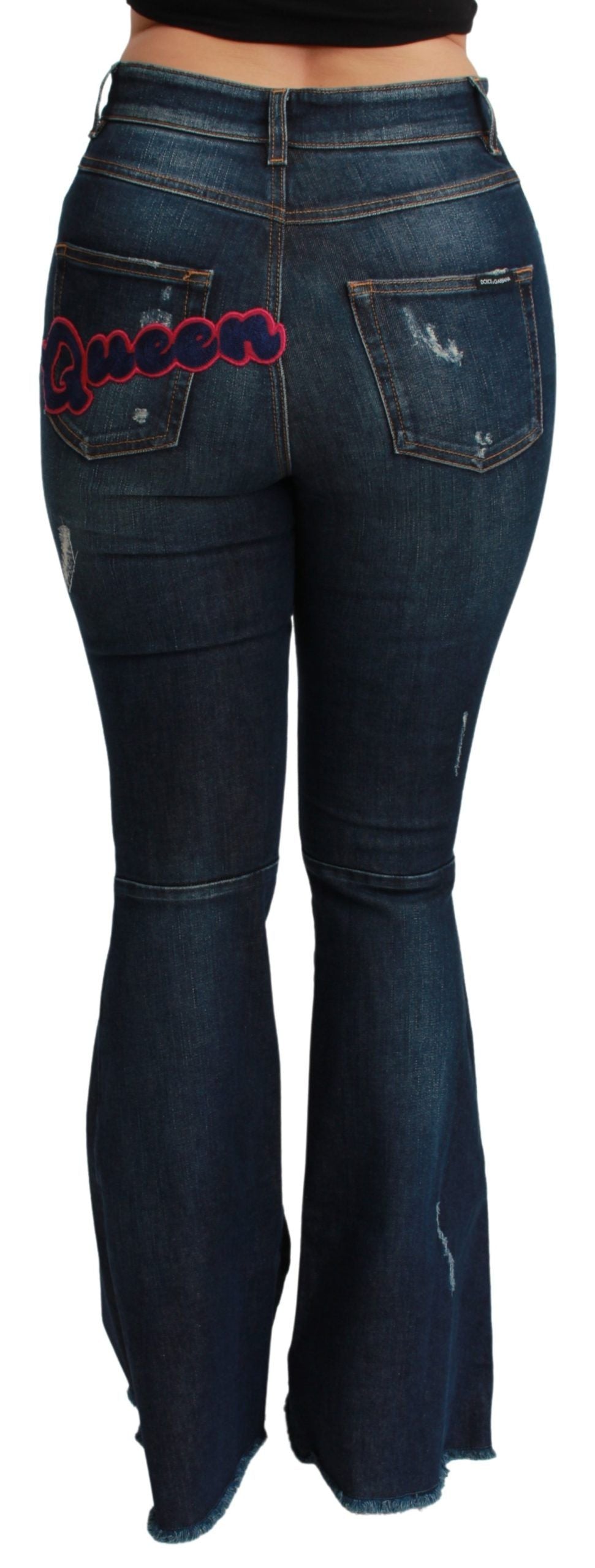 Chic High Waist Flare Denim Queen Embroidery - ventzia