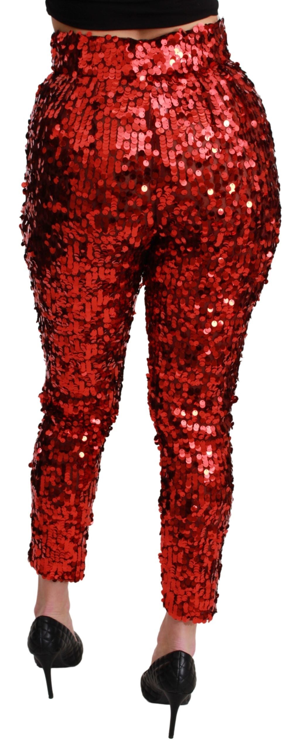 Elegant High-Waist Cropped Red Trousers - ventzia