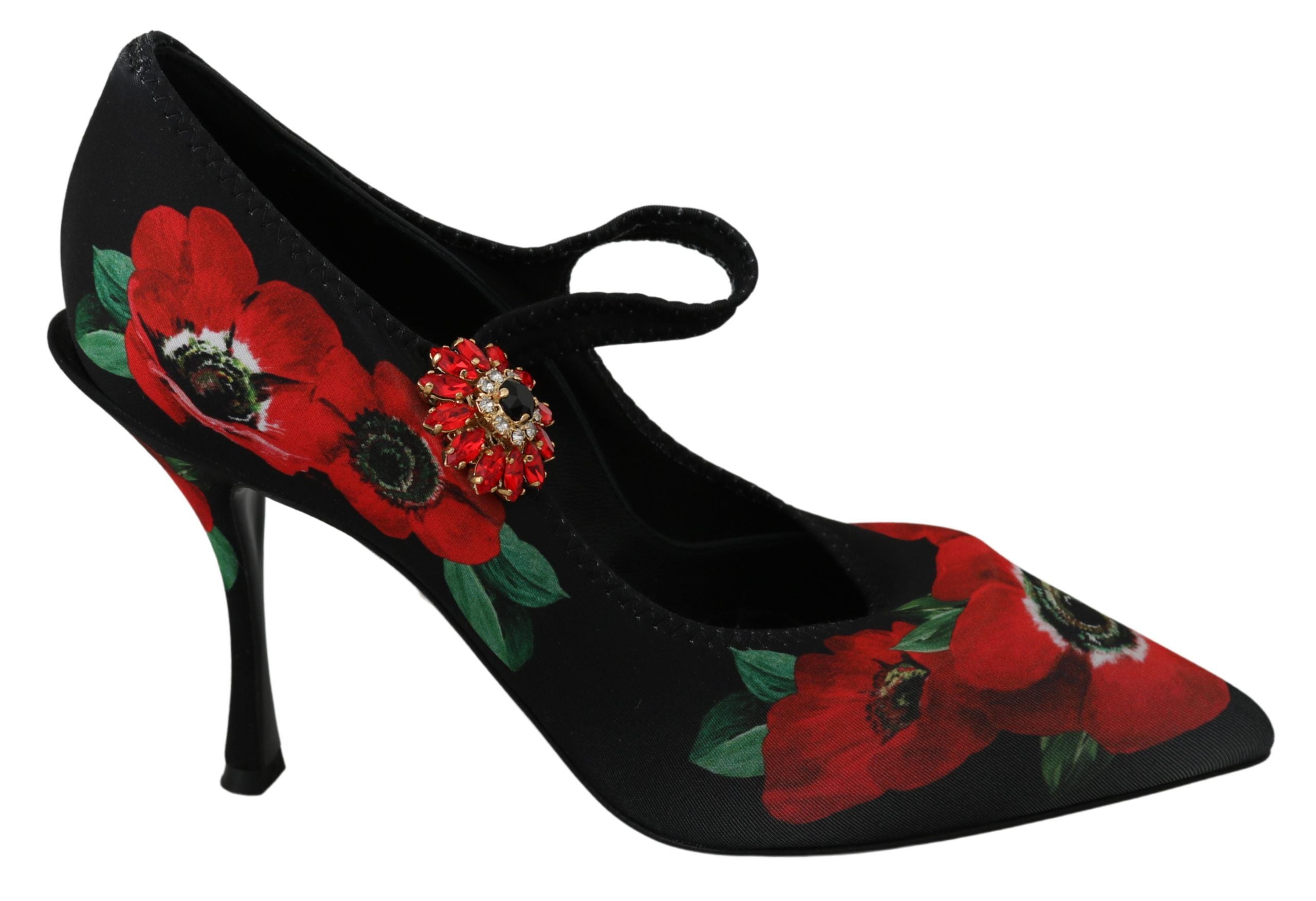 Floral Mary Janes Pumps with Crystal Detail - ventzia
