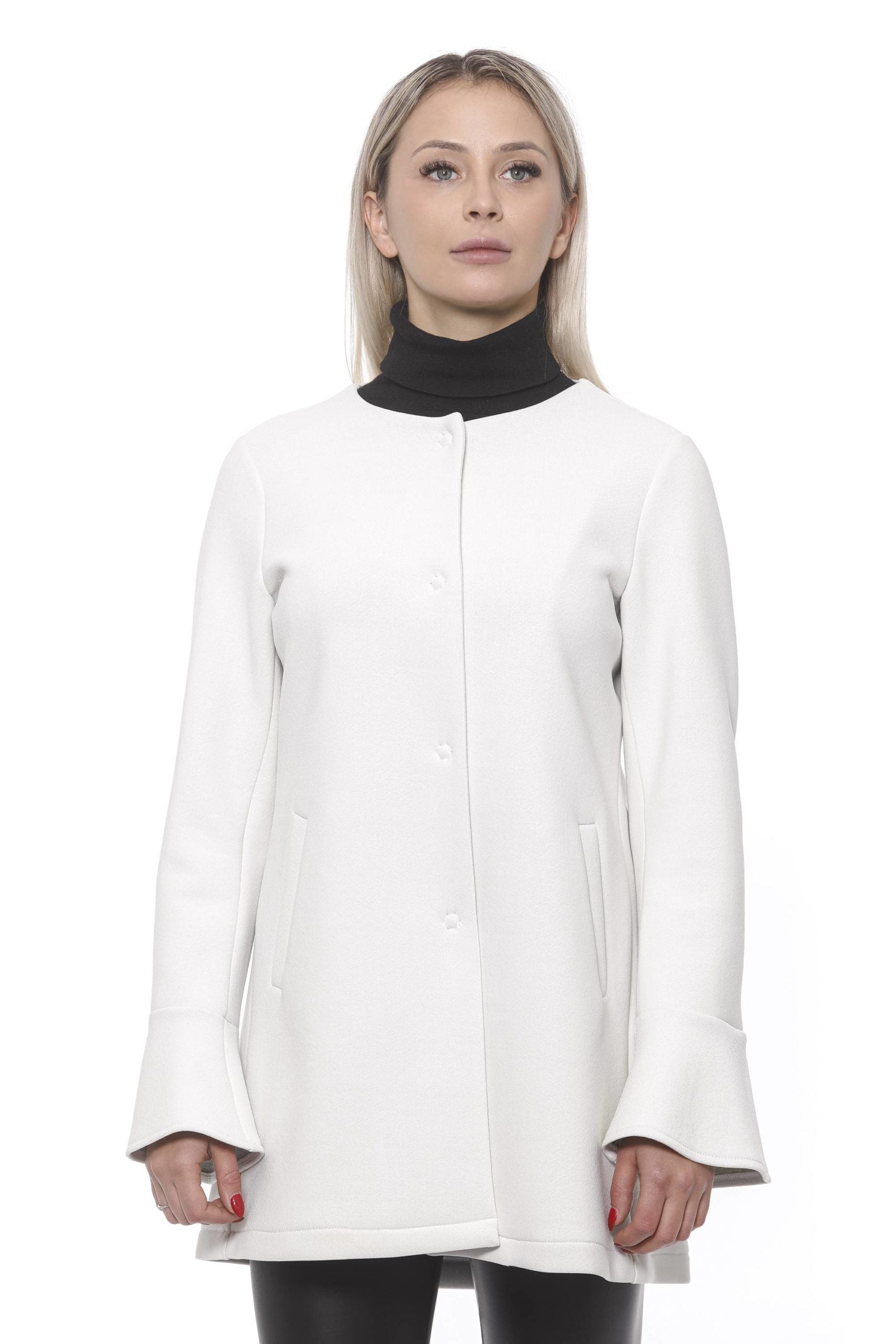 Elegant White Neoprene Woman Coat - ventzia