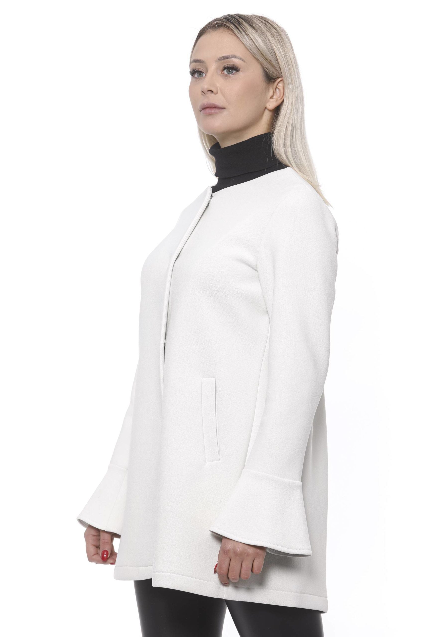 Elegant White Neoprene Woman Coat - ventzia