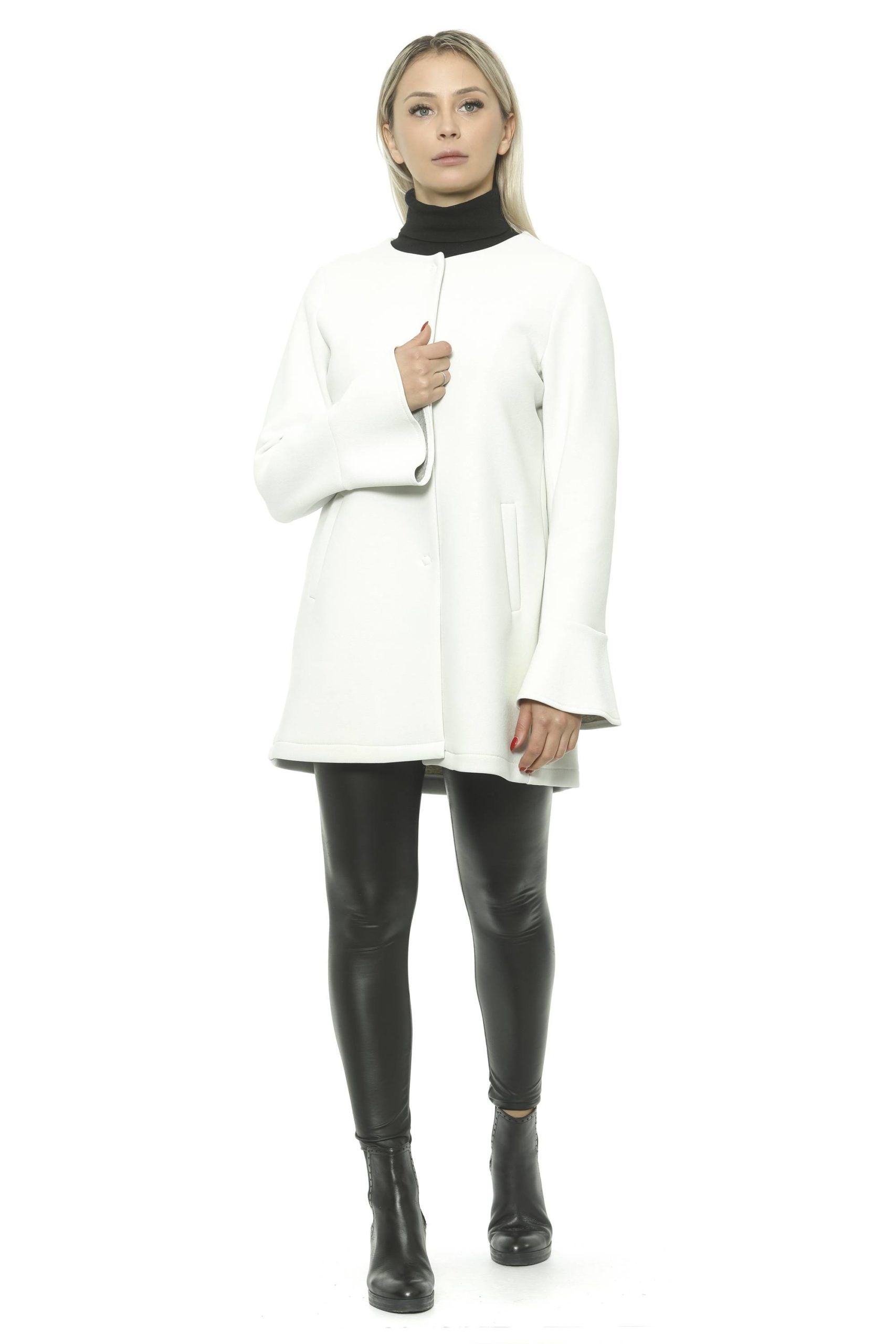 Elegant White Neoprene Woman Coat - ventzia