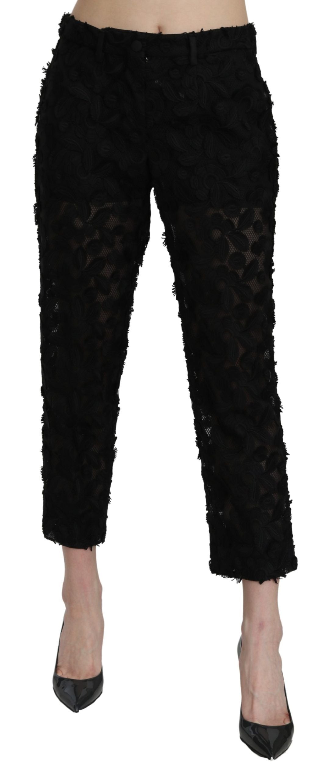 Elegant Straight Cropped Lace Trousers - ventzia