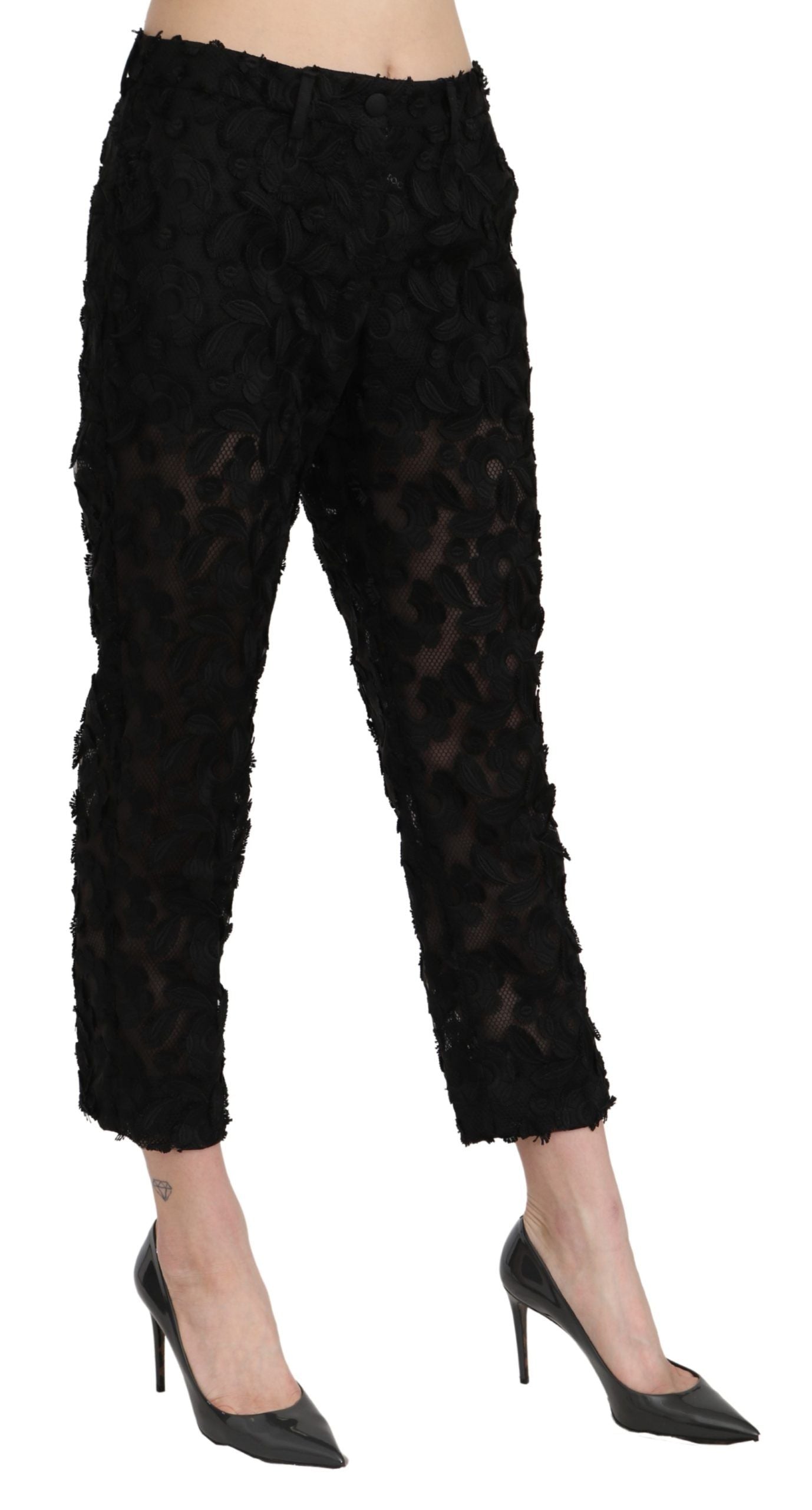 Elegant Straight Cropped Lace Trousers - ventzia