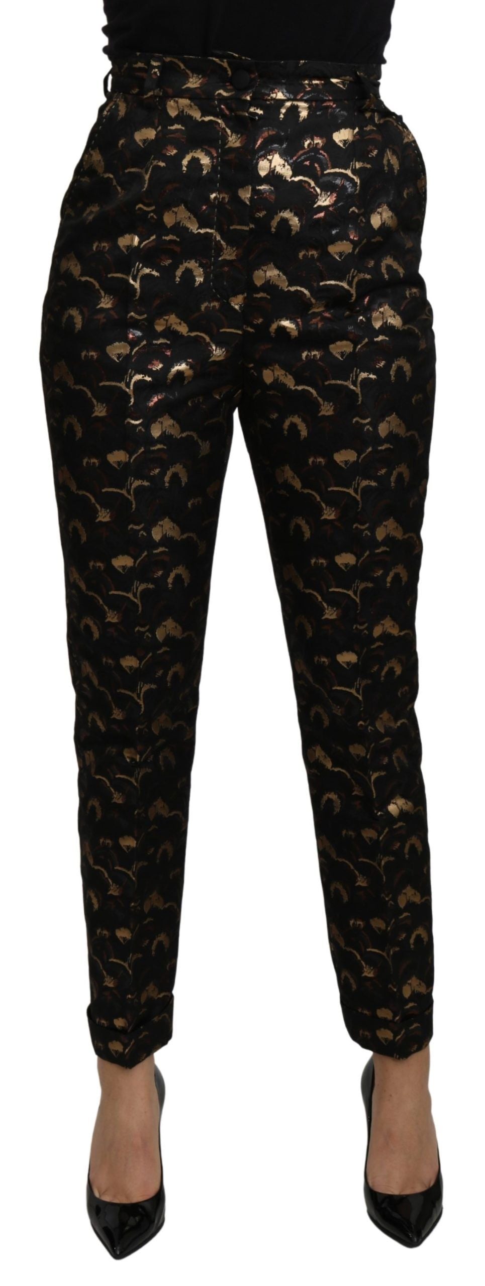 Elegant High Waist Tapered Brocade Pants - ventzia