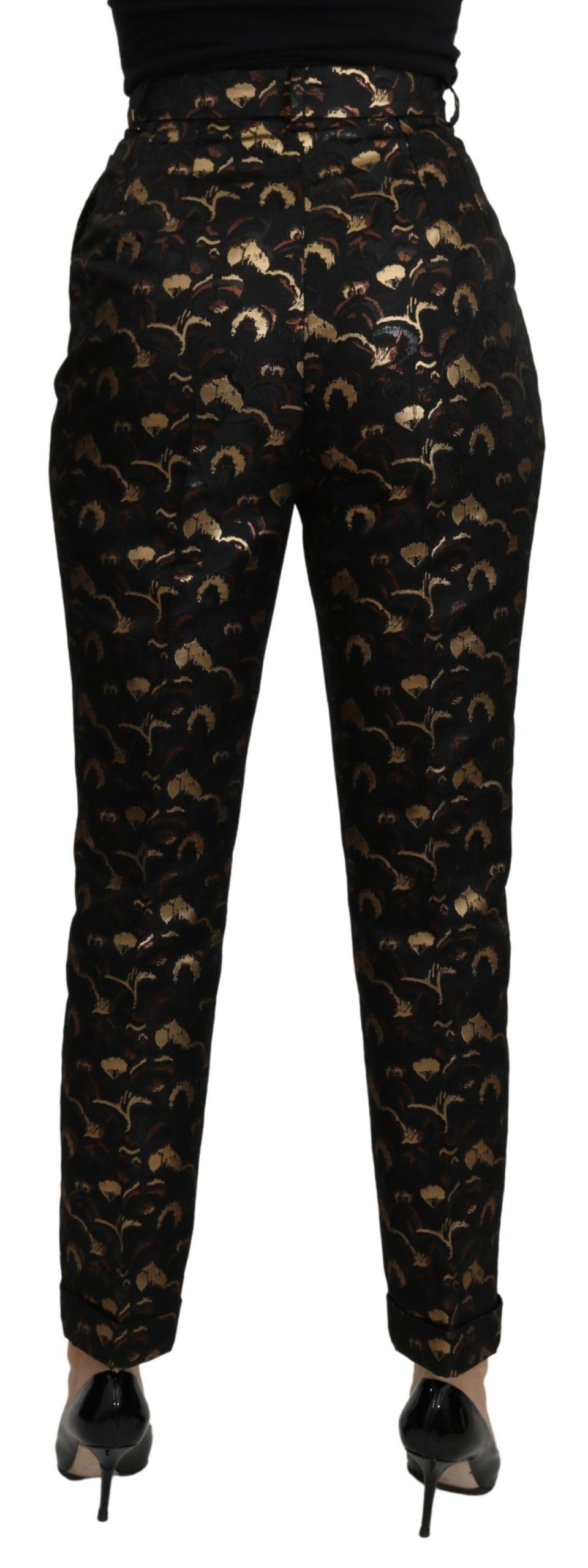 Elegant High Waist Tapered Brocade Pants - ventzia
