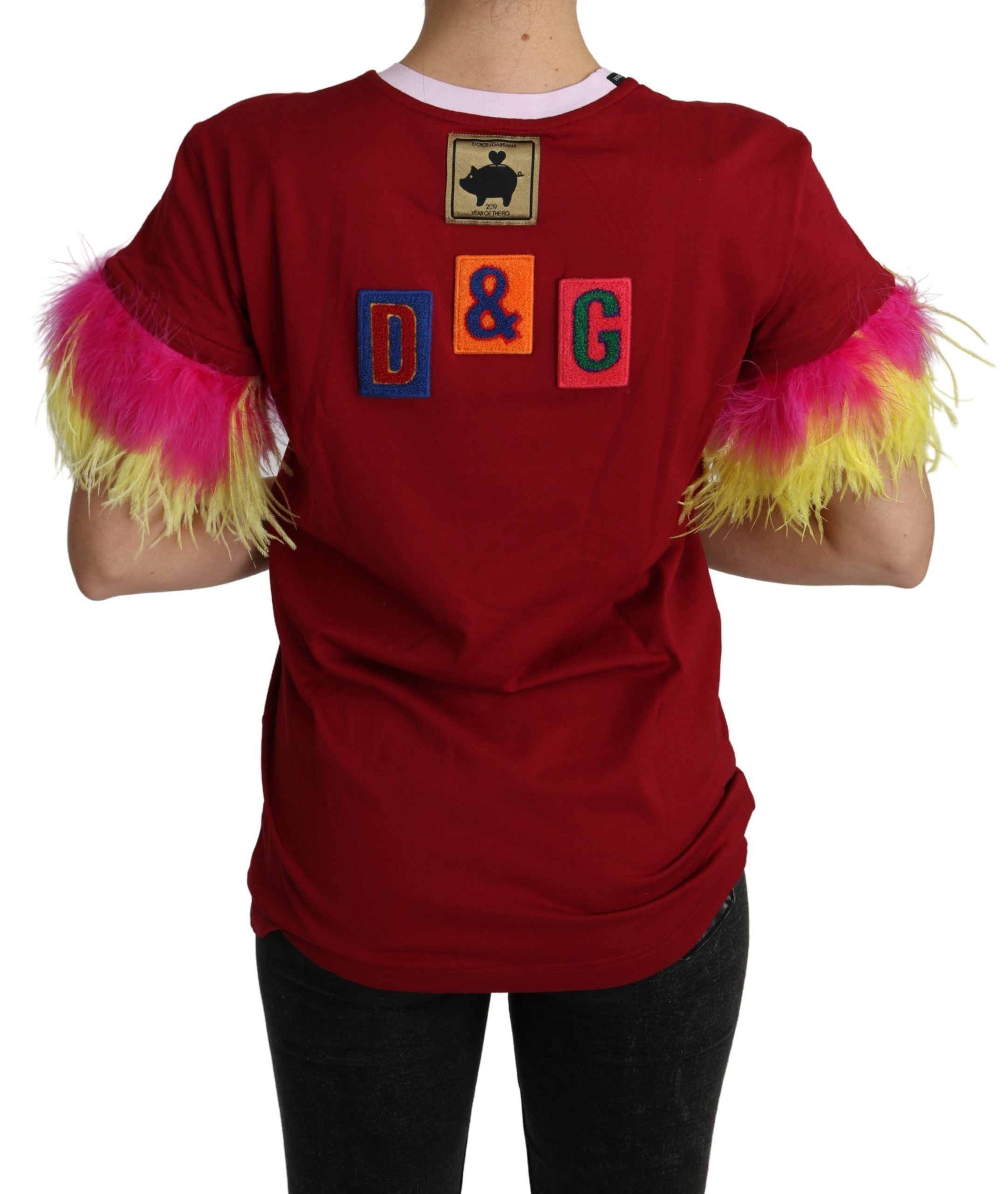 Chic Red Pig Print Crew Neck T-Shirt - ventzia