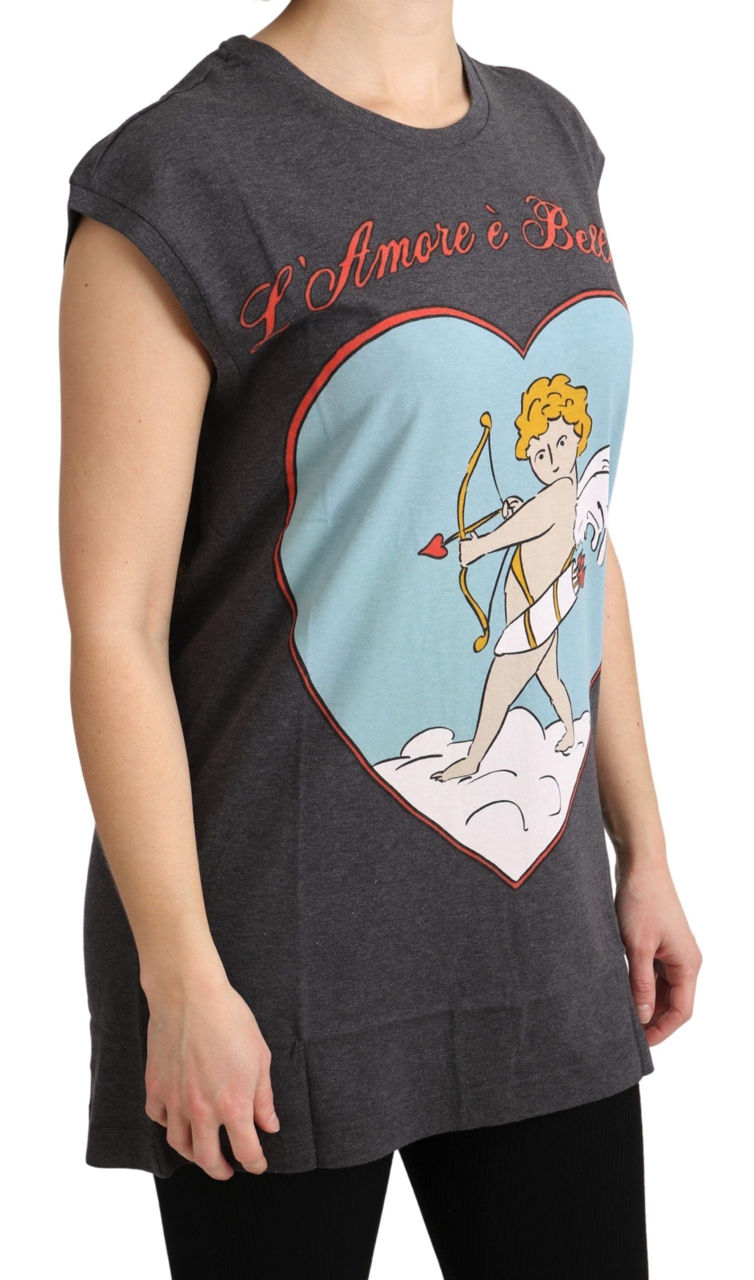 Elegant Gray Cotton Cap Sleeve Tee - ventzia