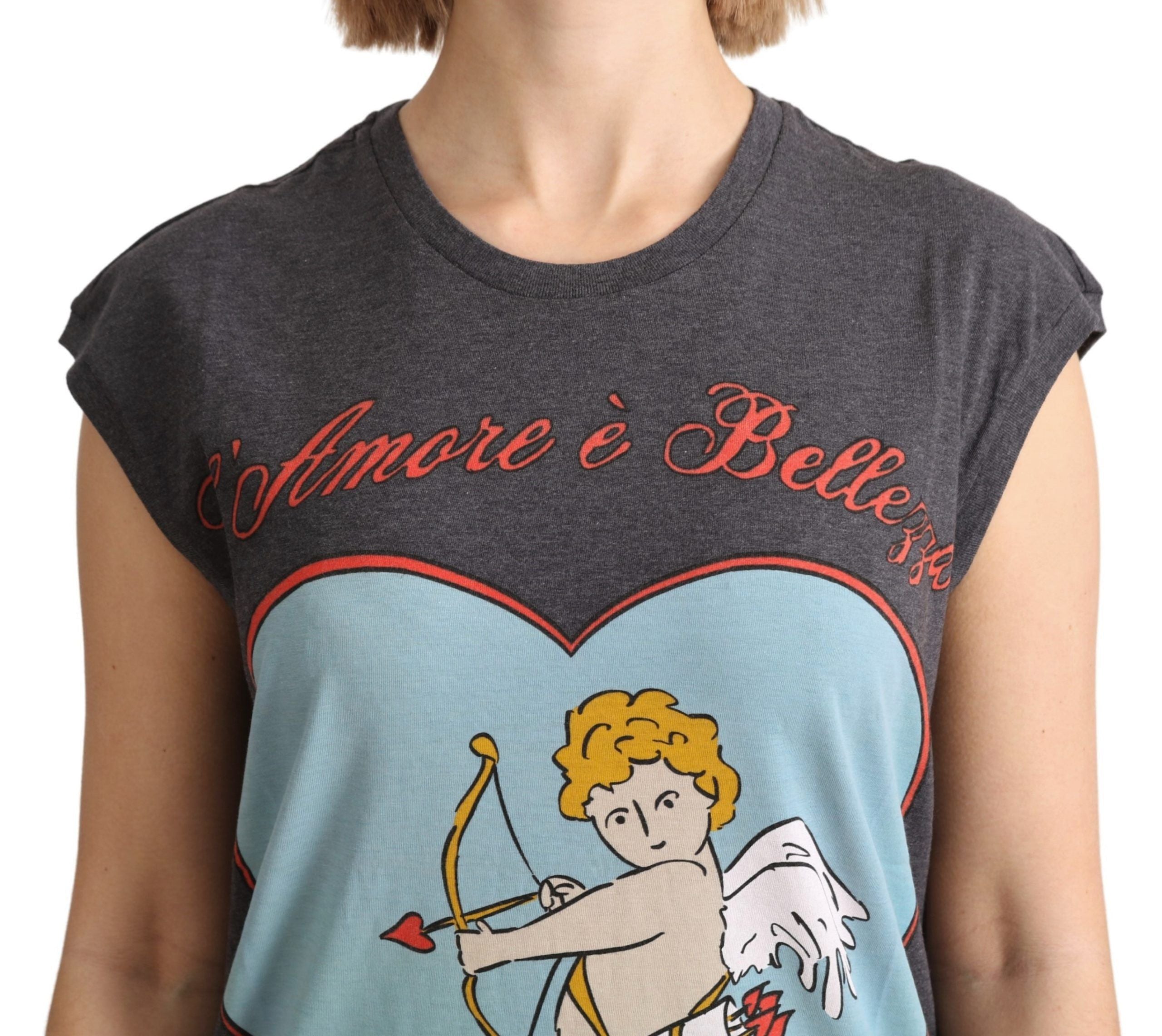 Elegant Gray Cotton Cap Sleeve Tee - ventzia