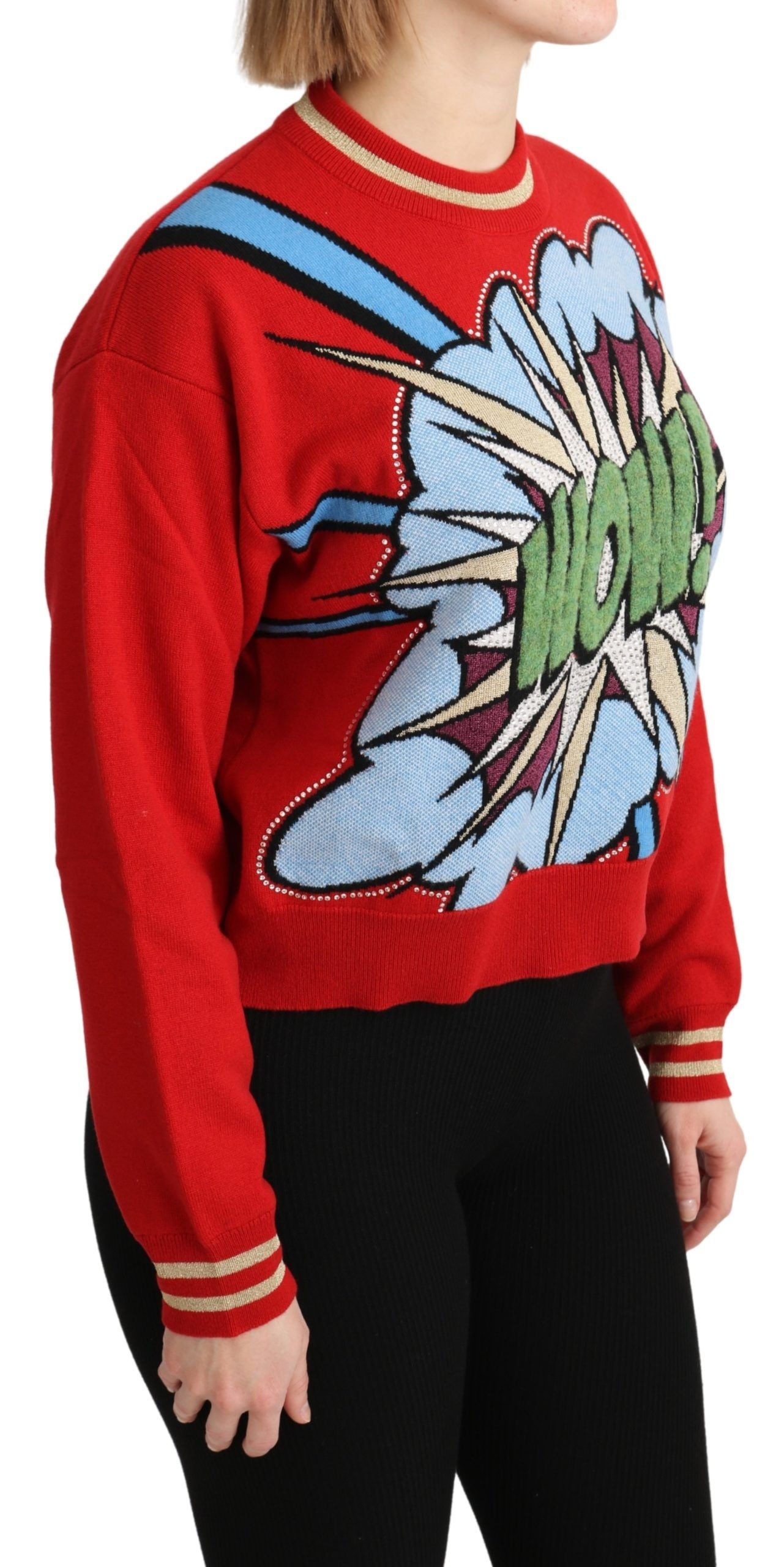 Radiant Red Cartoon Motive Cashmere Sweater - ventzia