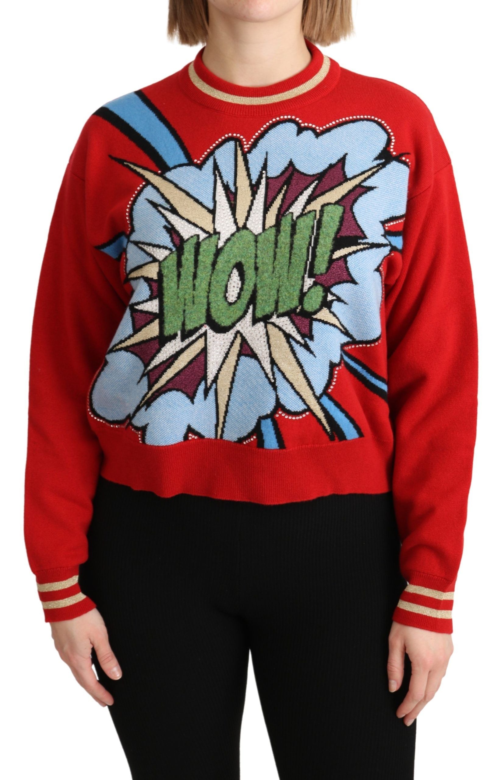 Radiant Red Cartoon Motive Cashmere Sweater - ventzia