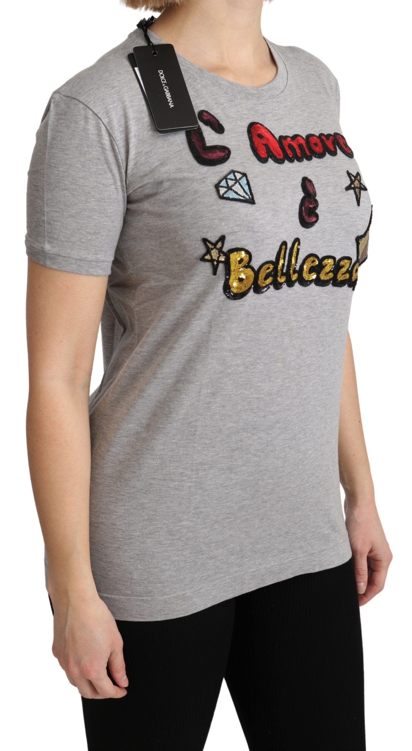 Sequined Motive Cotton Tee - ventzia