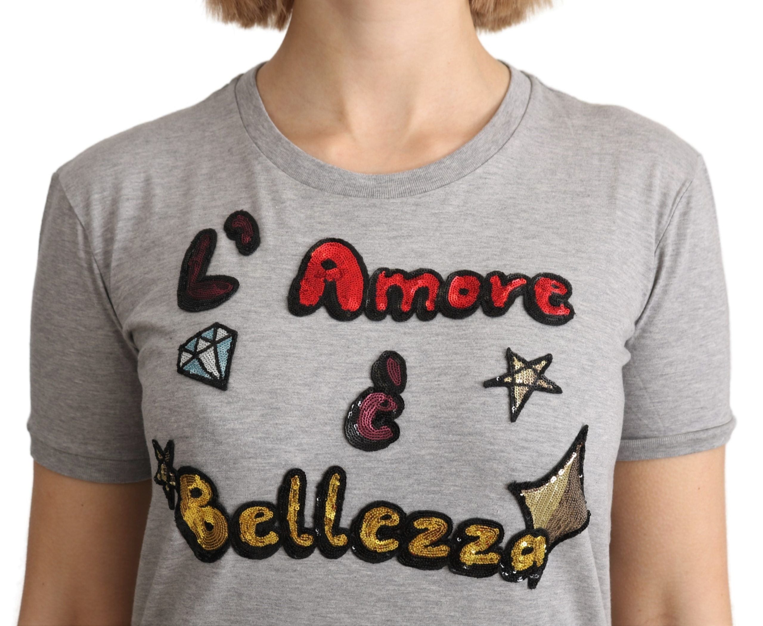 Sequined Motive Cotton Tee - ventzia