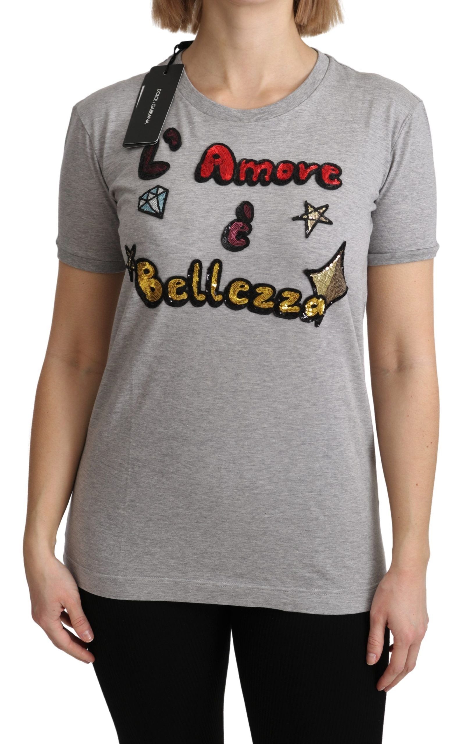 Sequined Motive Cotton Tee - ventzia