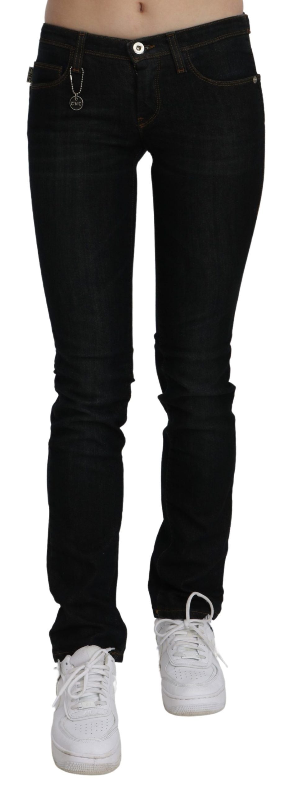 Chic Black Mid Waist Slim Fit Denim Jeans - ventzia