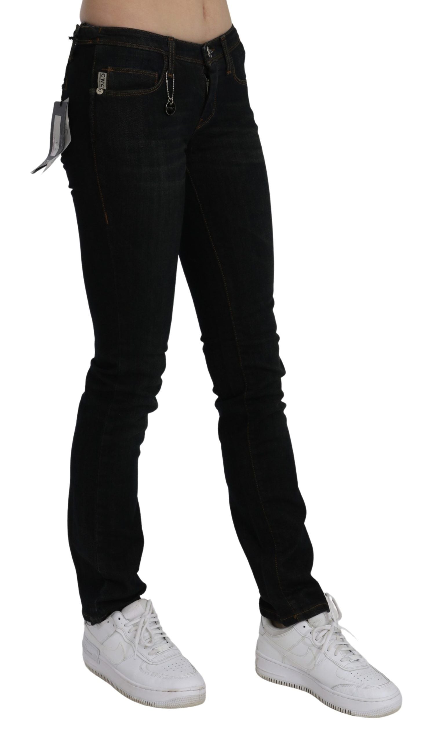 Chic Black Mid Waist Slim Fit Denim Jeans - ventzia