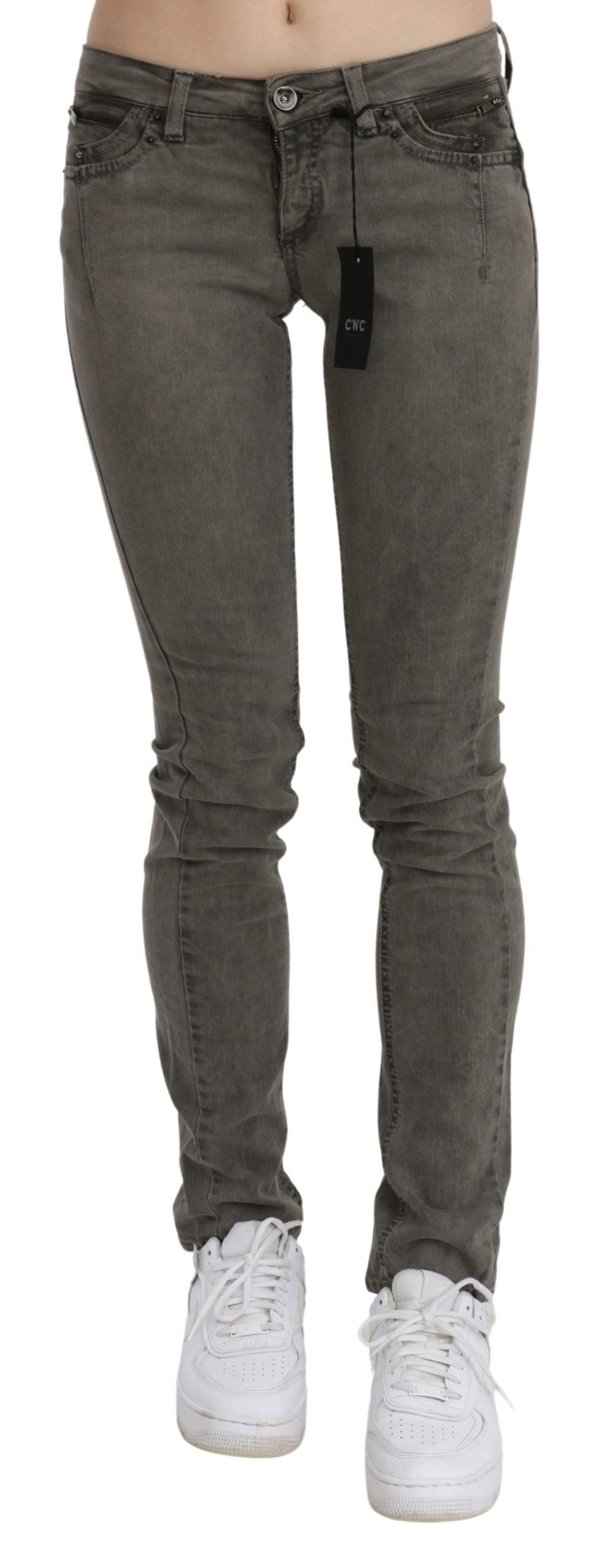 Chic Gray Slim Fit Cotton Jeans - ventzia