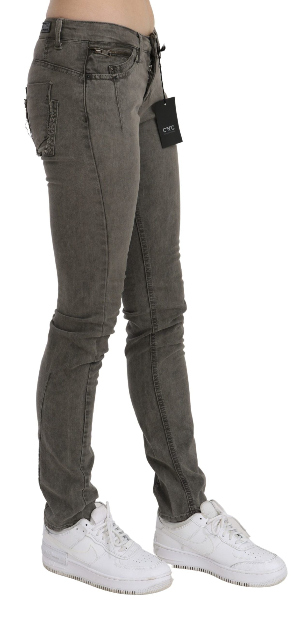 Chic Gray Slim Fit Cotton Jeans - ventzia
