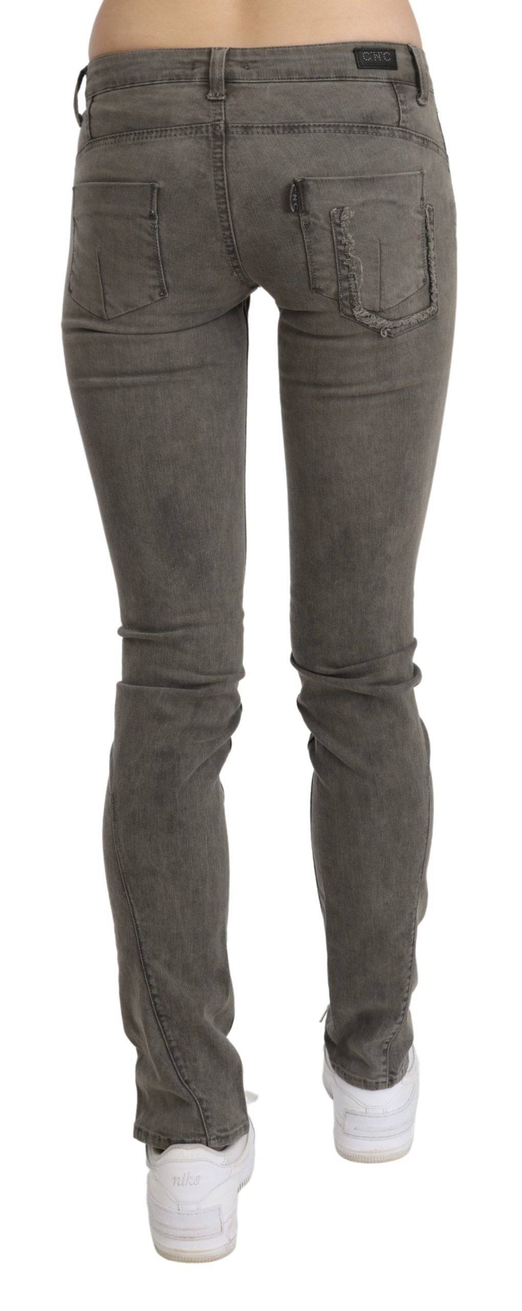 Chic Gray Slim Fit Cotton Jeans - ventzia