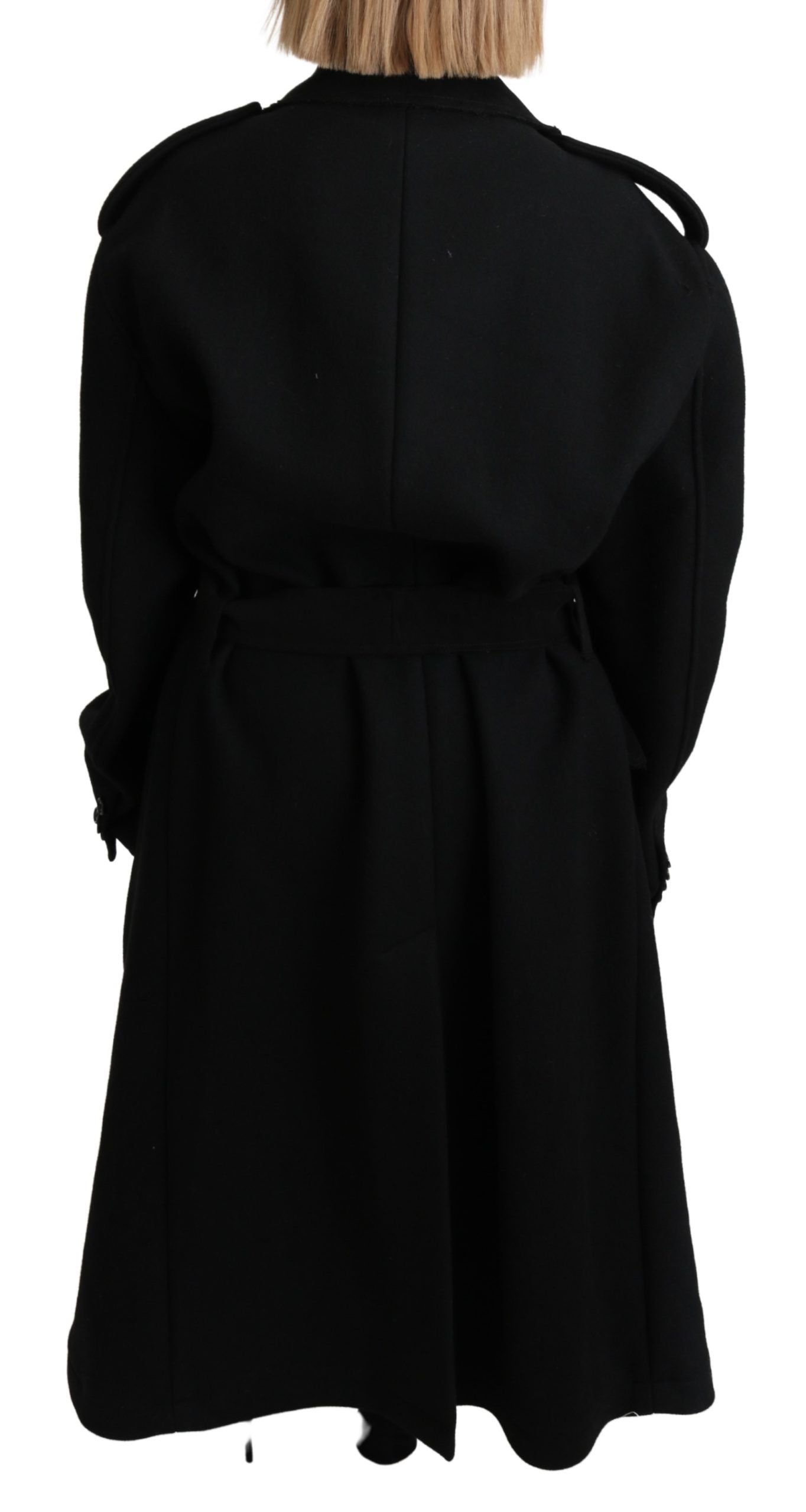 Elegant Black Wool Trenchcoat - ventzia