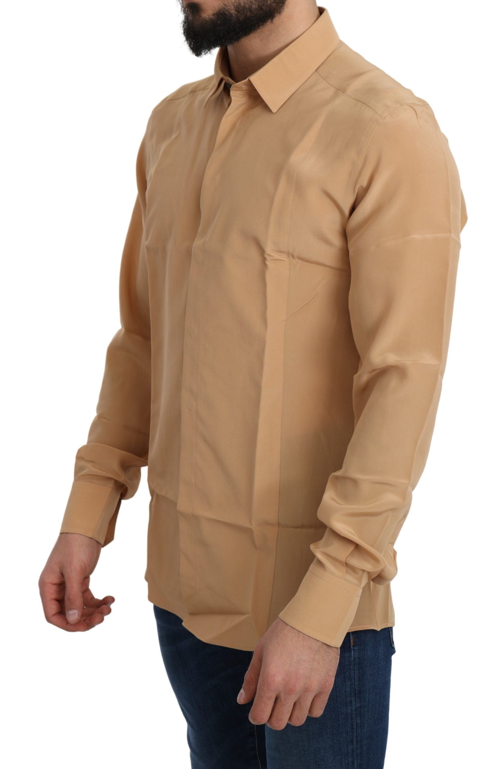 Elegant Yellow Silk Men's Formal Shirt - ventzia