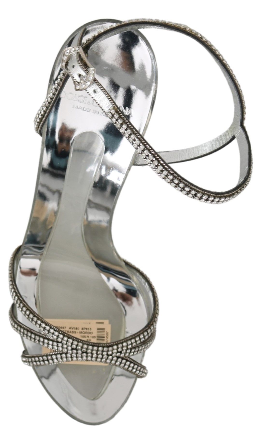 Silver Leather Ankle Strap Sandals with Crystals - ventzia