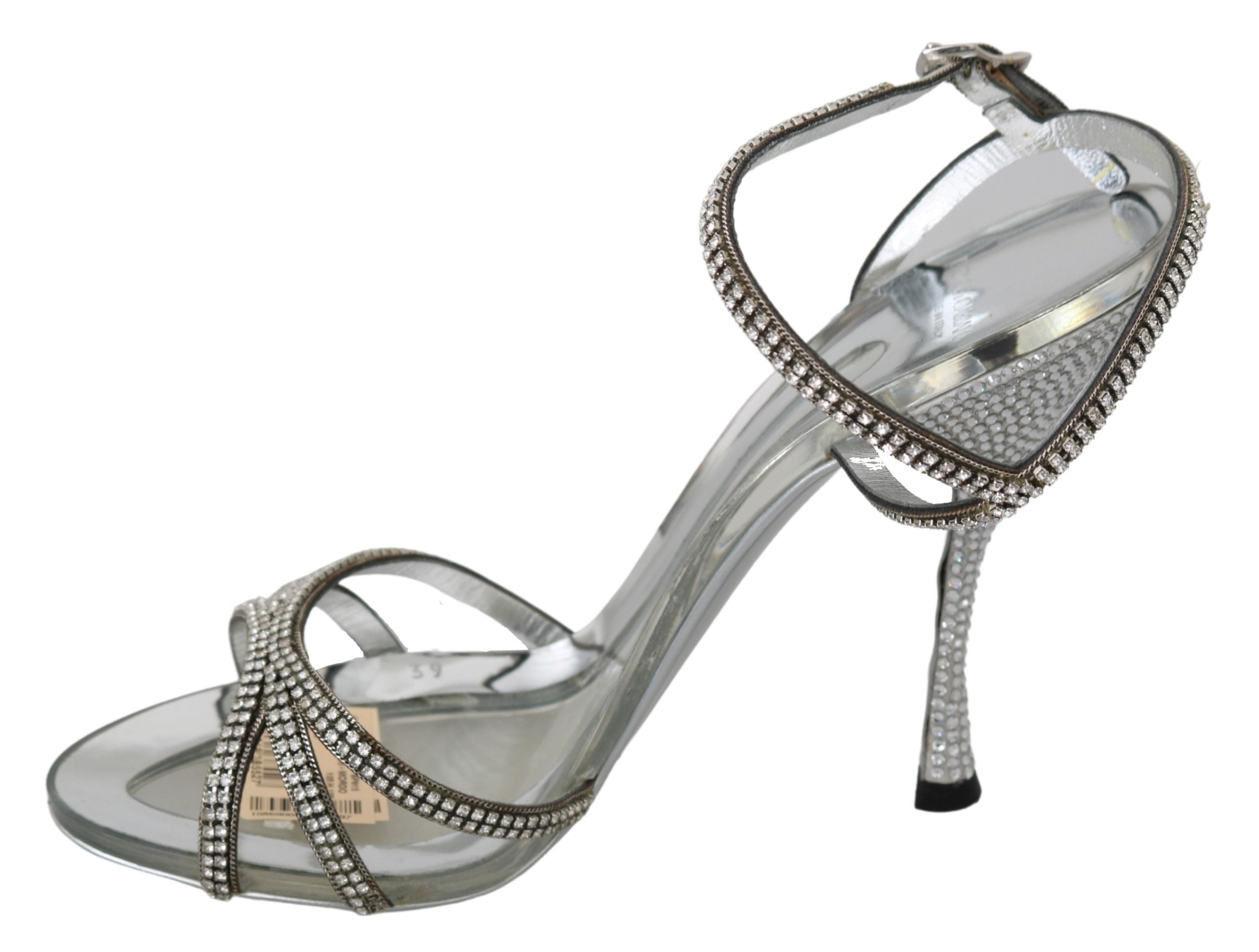 Silver Leather Ankle Strap Sandals with Crystals - ventzia