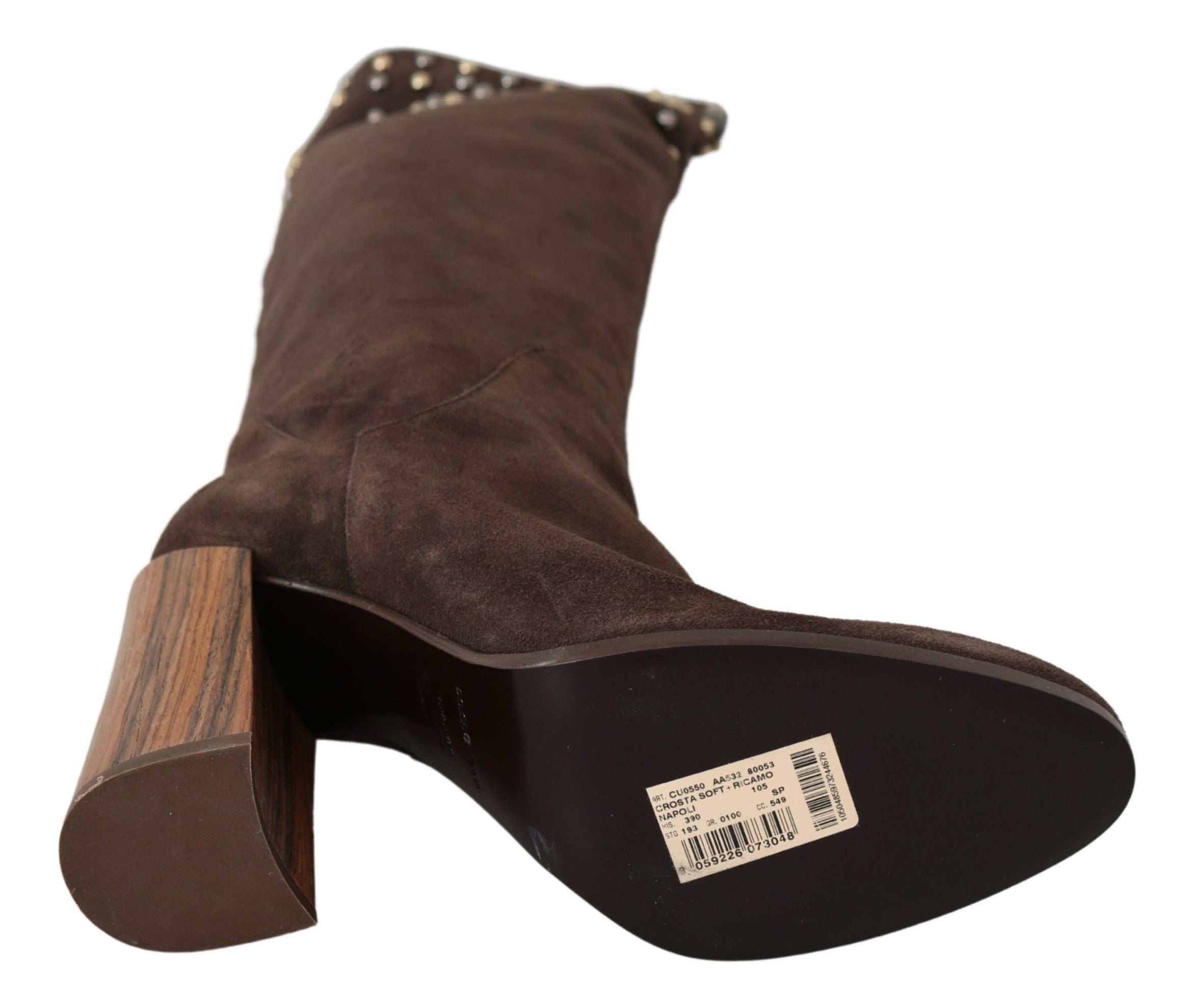 Studded Suede Knee High Boots in Brown - ventzia