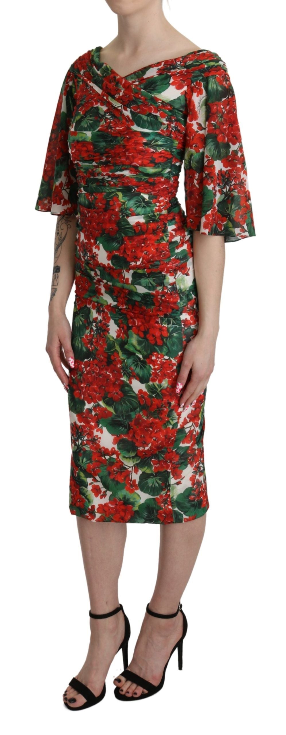 Enchanting Floral Midi Sheath Dress - ventzia