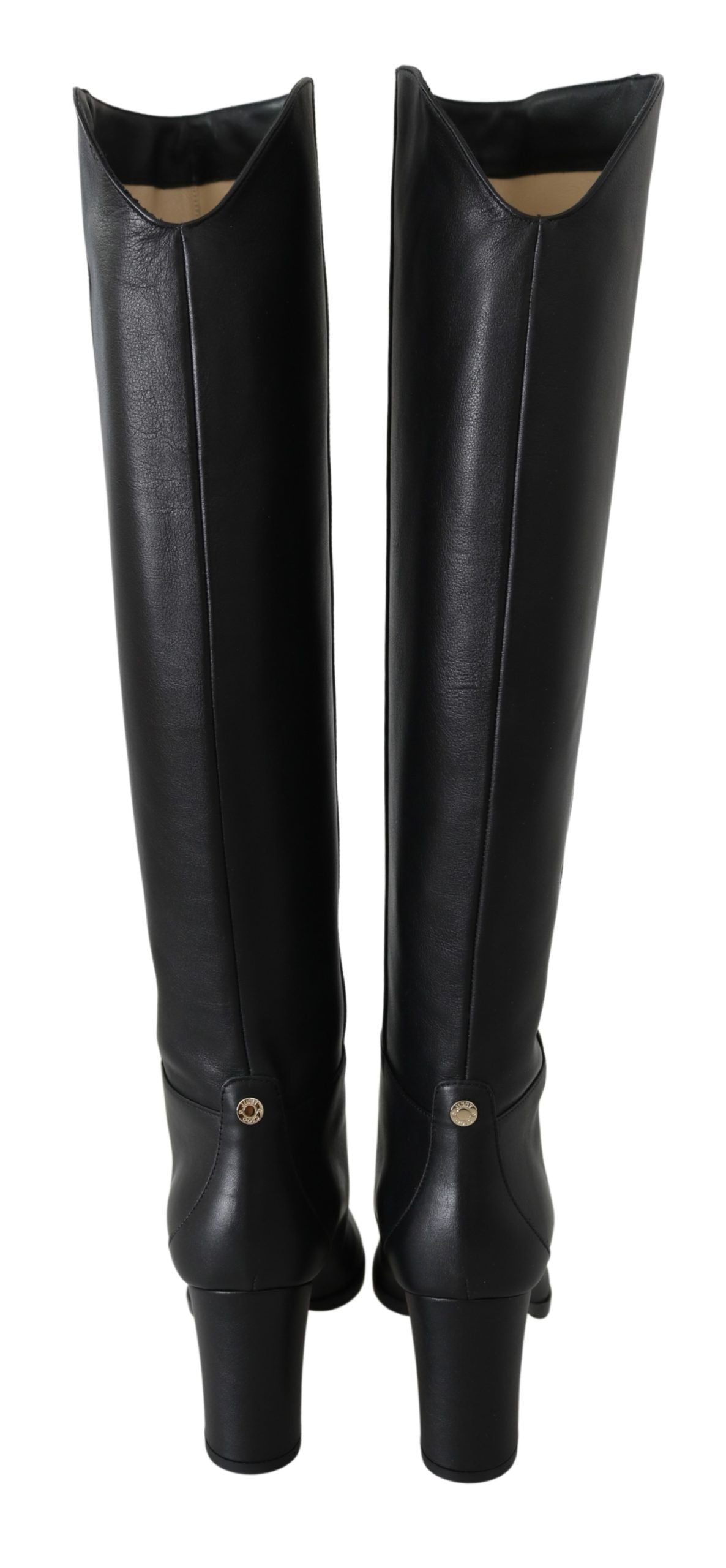 Elegant Black Calf Leather Heeled Boots - ventzia