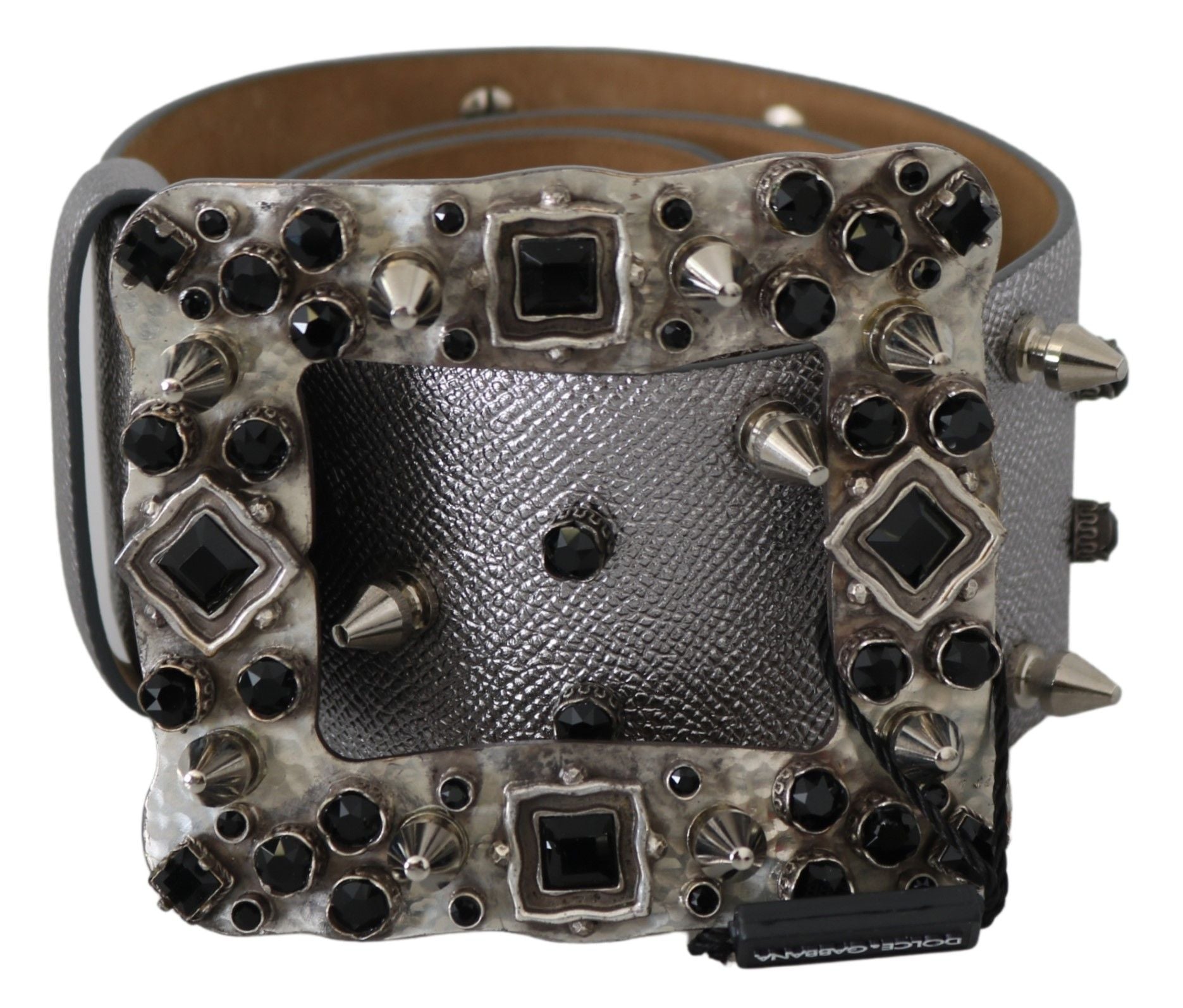 Stunning Silver Leather Crystal-Studded Belt - ventzia