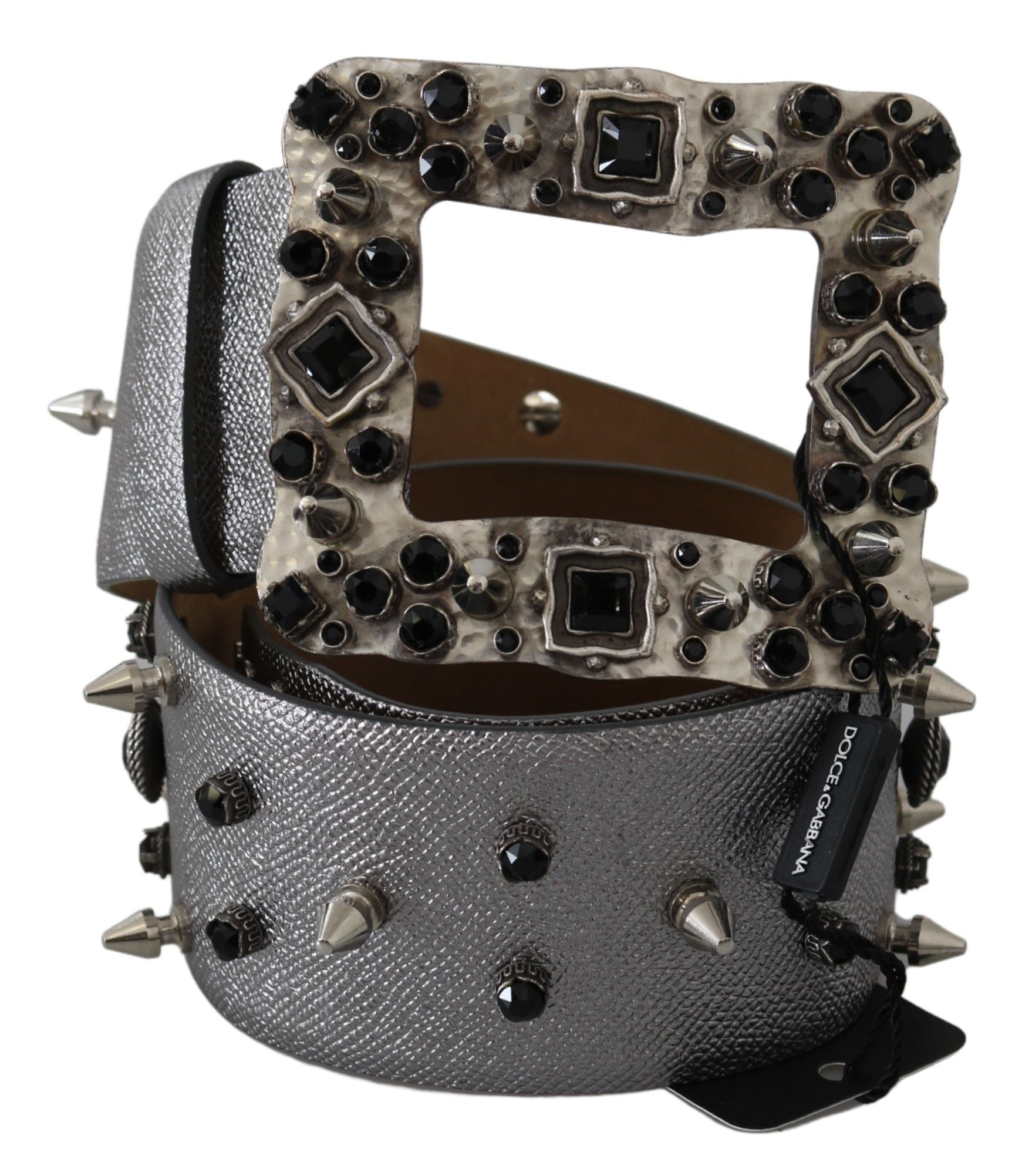 Stunning Silver Leather Crystal-Studded Belt - ventzia