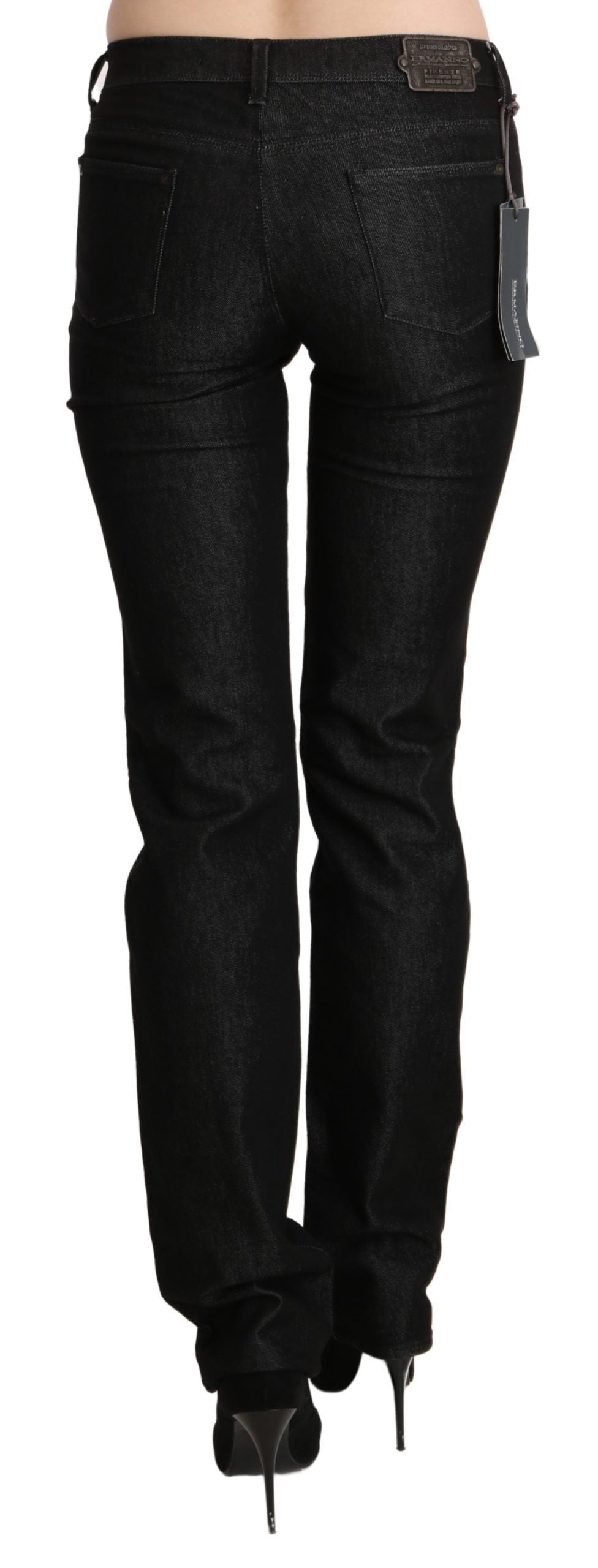 Black Mid Waist Skinny Slim Denim Trouser - ventzia