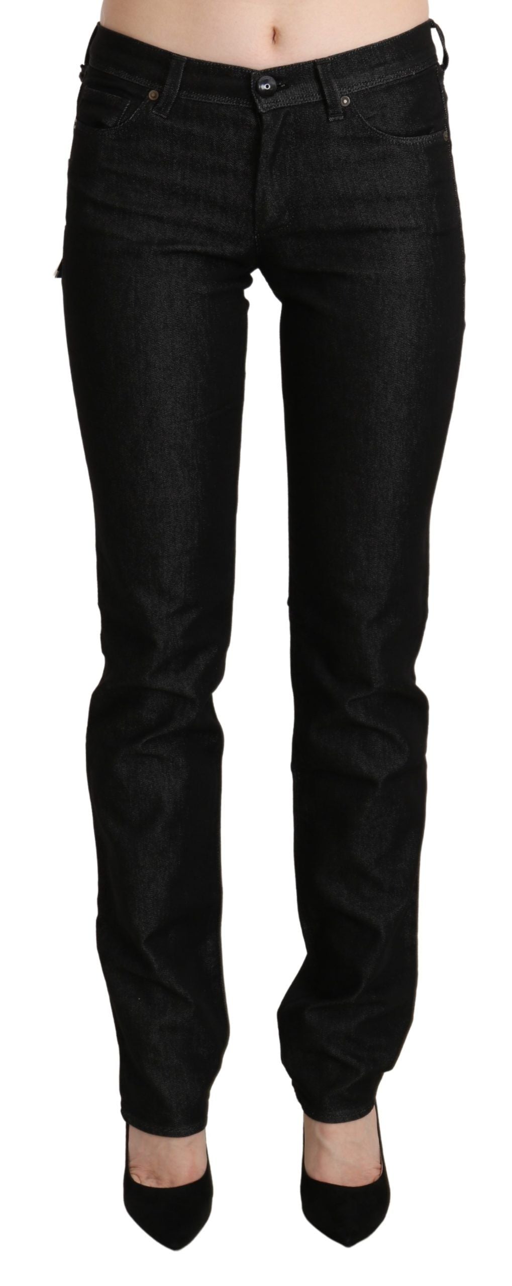 Black Mid Waist Skinny Slim Denim Trouser - ventzia