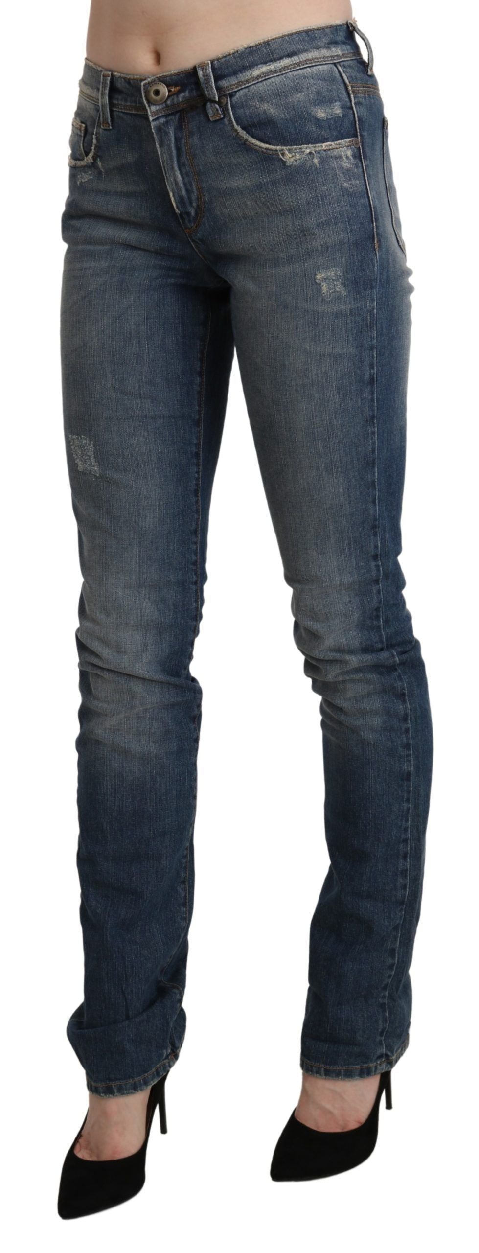Chic Mid Waist Skinny Denim in Blue Washed - ventzia