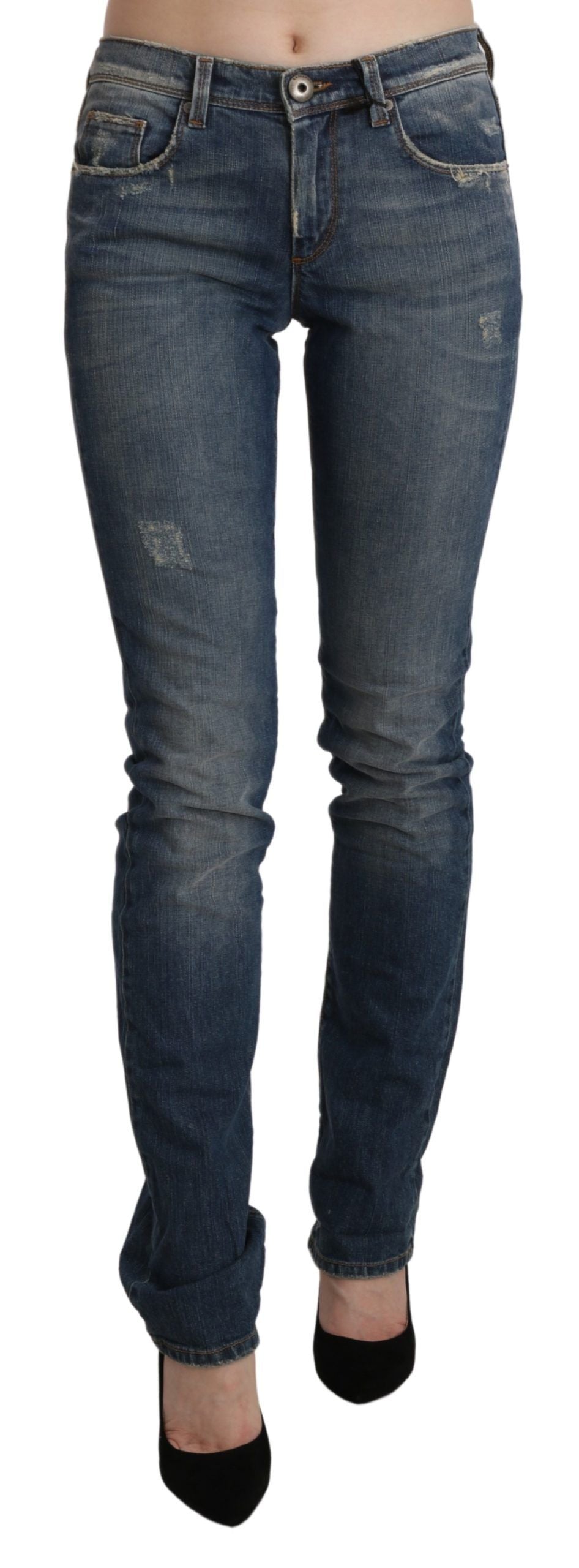 Chic Mid Waist Skinny Denim in Blue Washed - ventzia