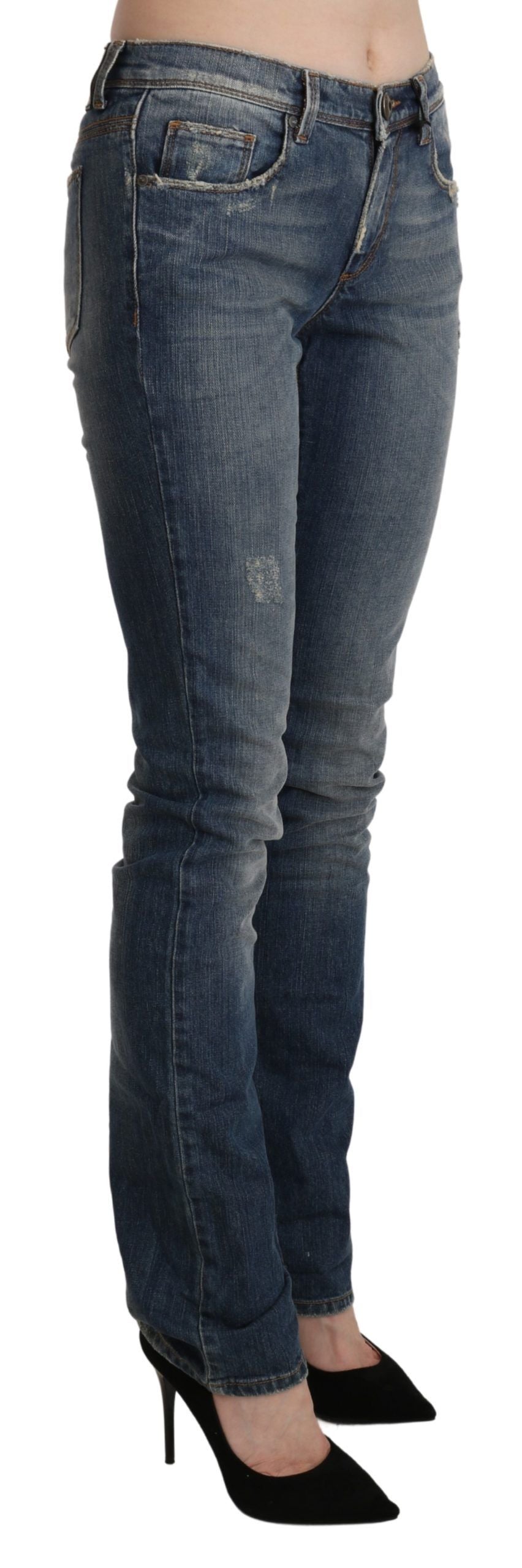 Chic Mid Waist Skinny Denim in Blue Washed - ventzia